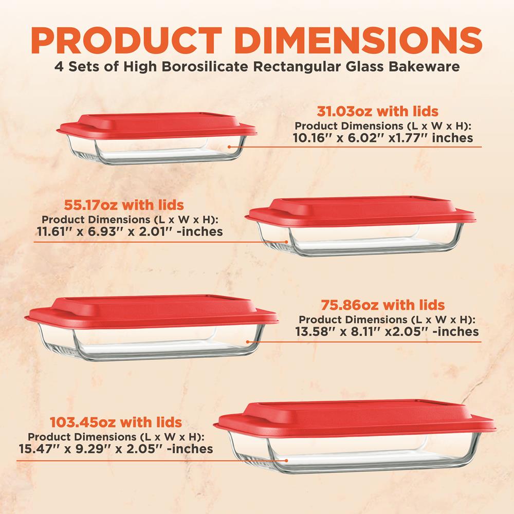 Premium High Borosilicate Glass Bakeware Set - Oven, Microwave & Freezer Safe - Perfect for Baking, Roasting & Meal Prep