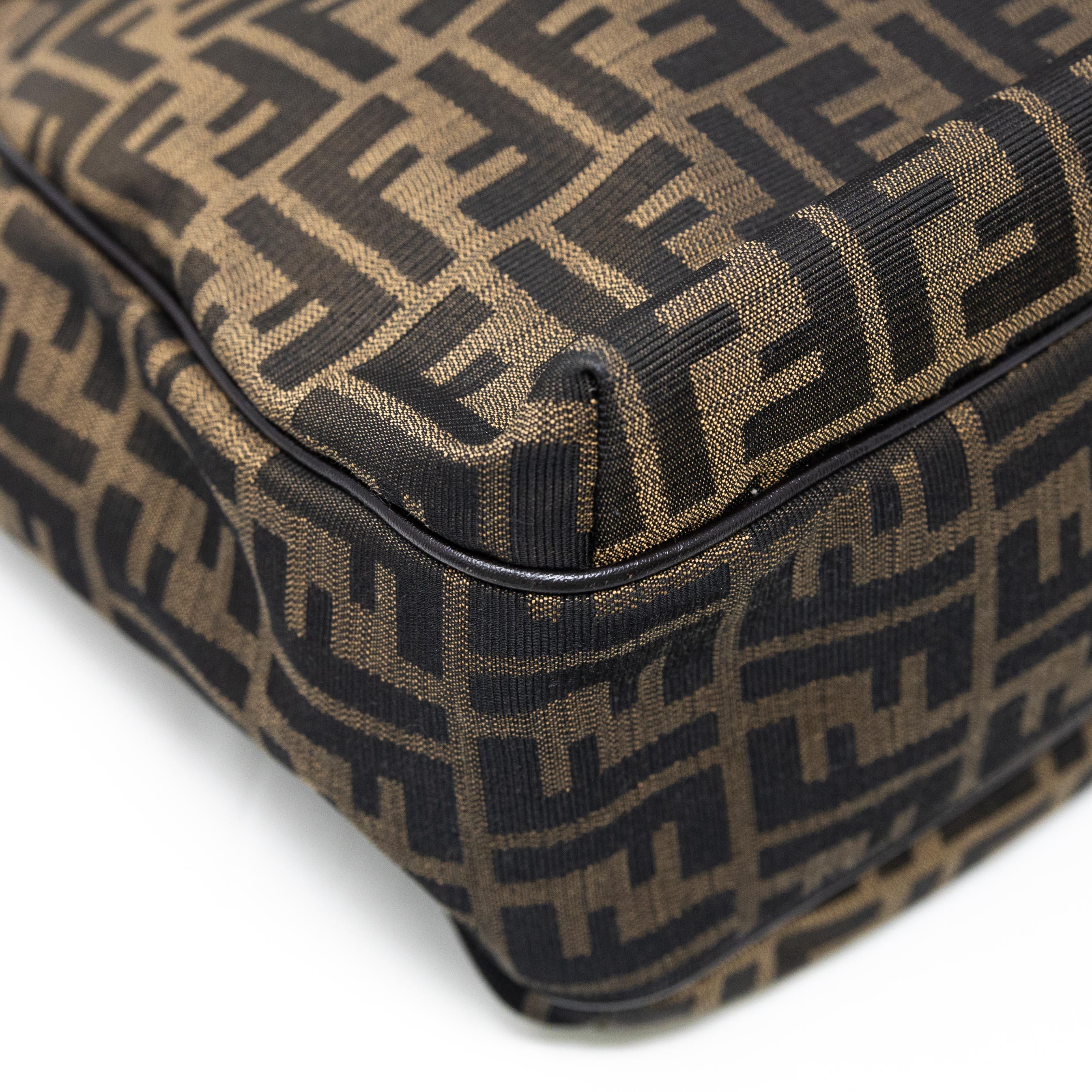Fendi Zucca Print Brown Leather Shoulder Bag for Women - Stylish Designer Handbag Perfect for Work, Travel & Everyday Use