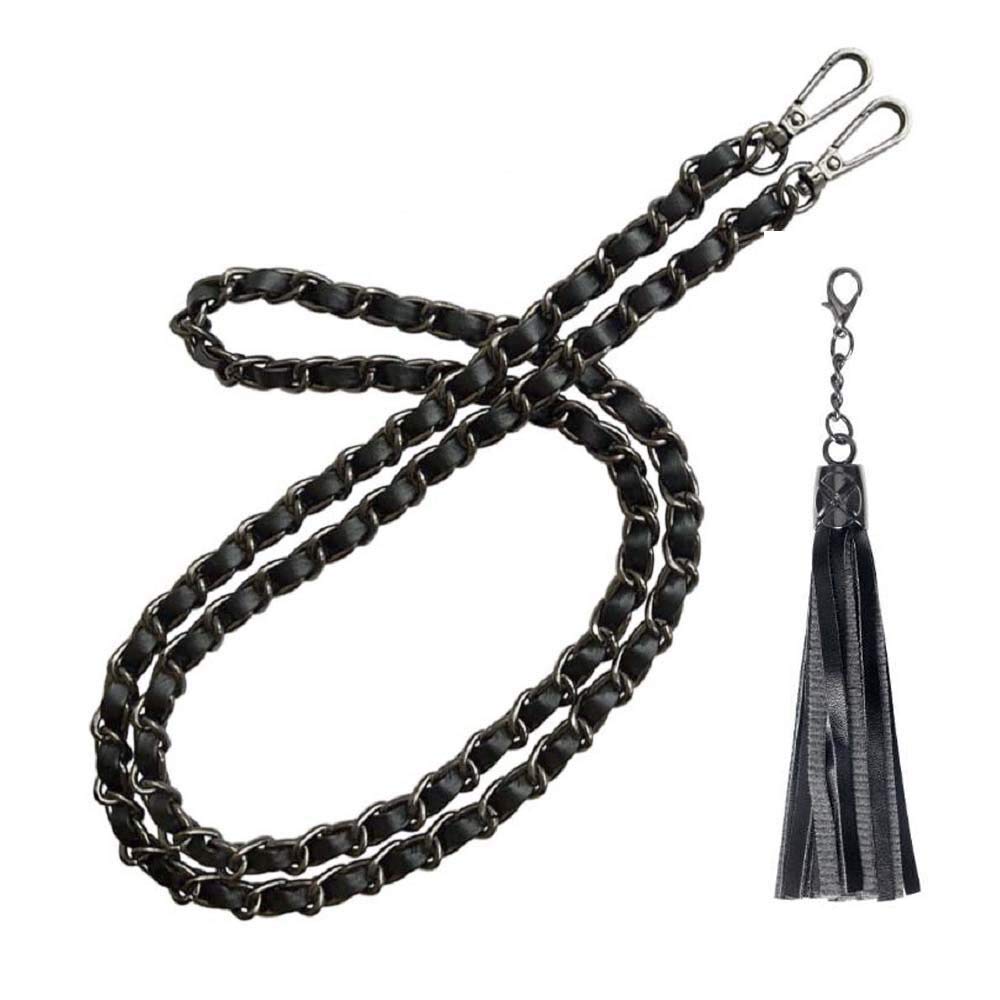 BEAULEGAN Leather Purse Strap Replacement - 130cm Adjustable Crossbody & Shoulder Bag Chain Strap in Black Gunmetal | Perfect for Handbags, Totes & Boho Fashion Accessories