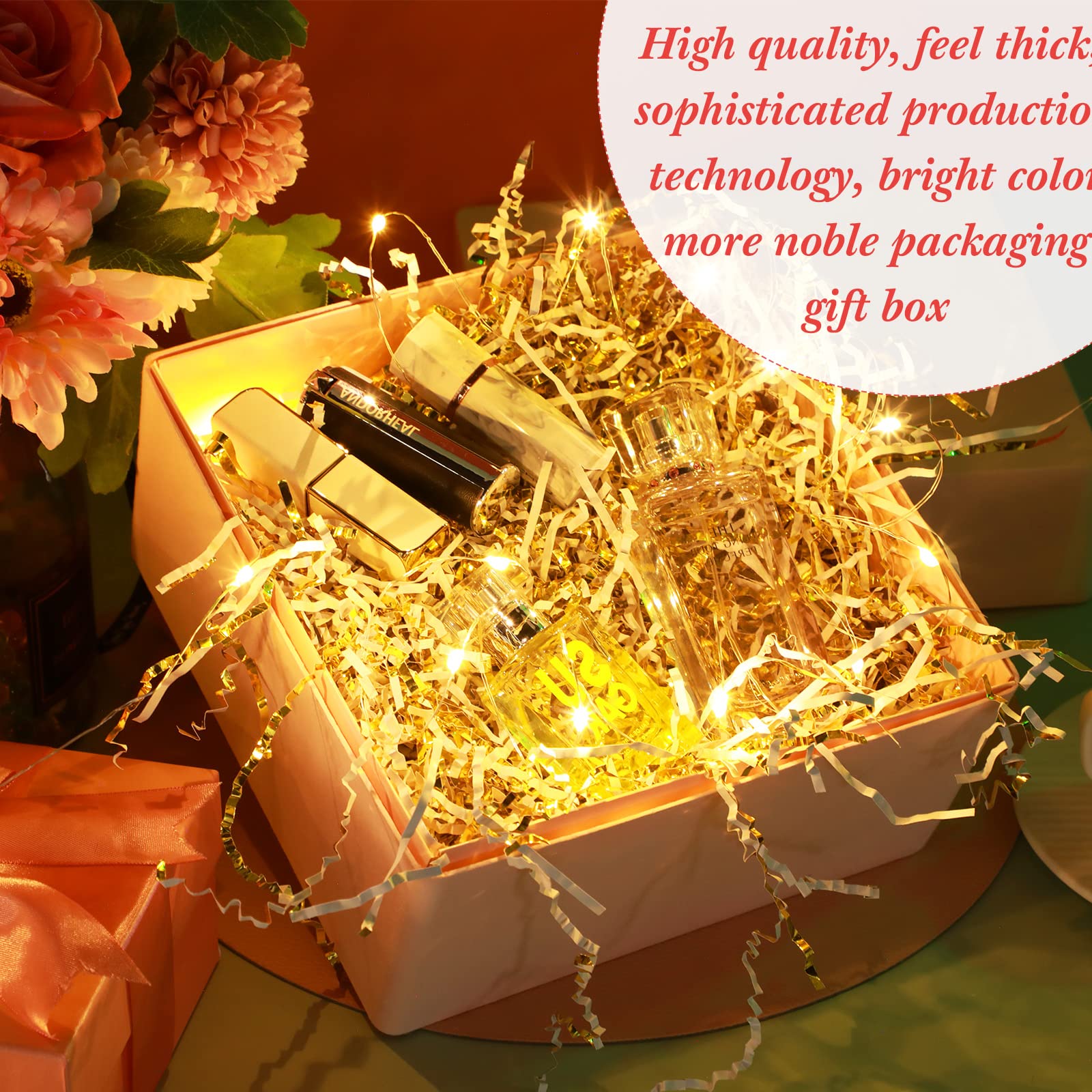 Outus 1LB Crinkle Cut Paper Shred - Gold & White Metallic Gift Box Filler, Easter Grass, Shredded Tissue Paper for Wedding, Birthday, Party Decorations & Gift Wrapping Bags - Perfect for DIY Crafts, Scrapbooking & Holiday Packaging