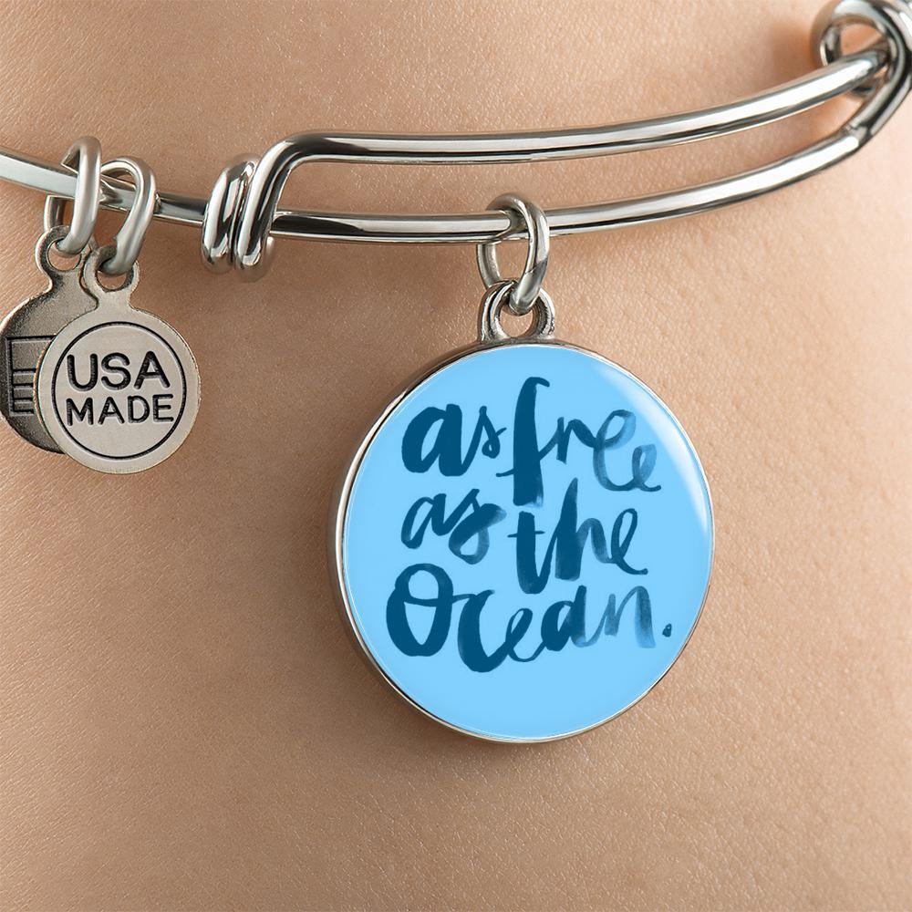 Free As The Ocean Bangle Bracelet - Elegant Adjustable Women's Jewelry for Beach, Vacation & Everyday Wear