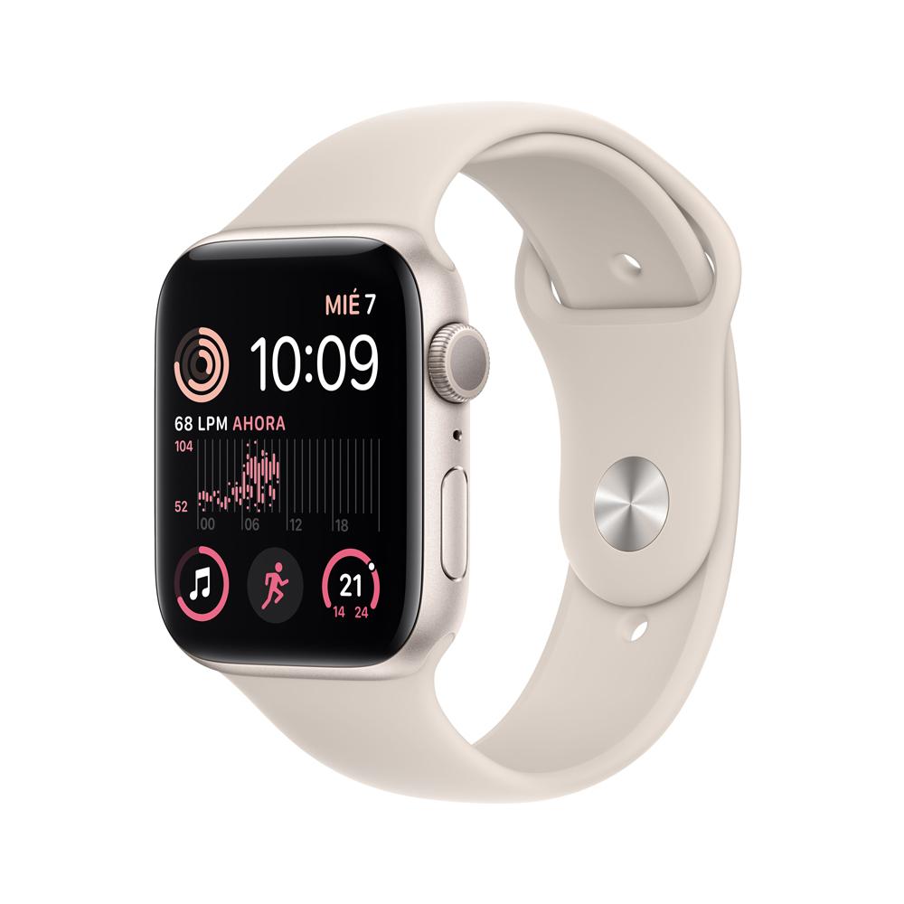 Apple Watch SE (GPS) 44mm Aluminum Case in Starlight with White Sport Band – Perfect for Fitness Tracking & Everyday Wear