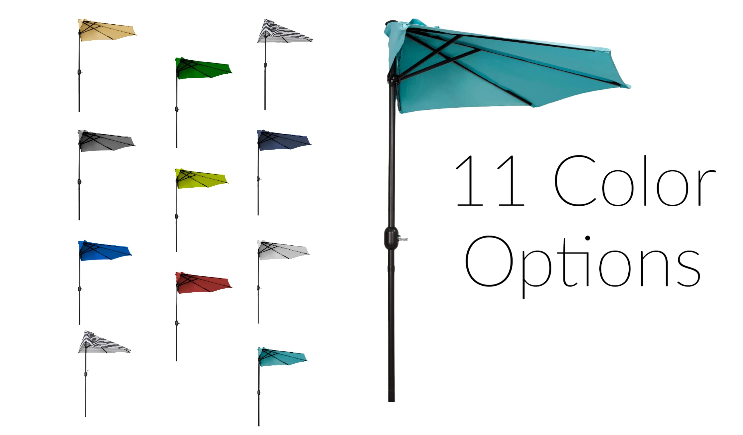 WO Home Furniture 9 FT Half Outdoor Market Patio Umbrella with Weighted Base Kit - Perfect for Backyard, Garden, Poolside, and Outdoor Dining Areas
