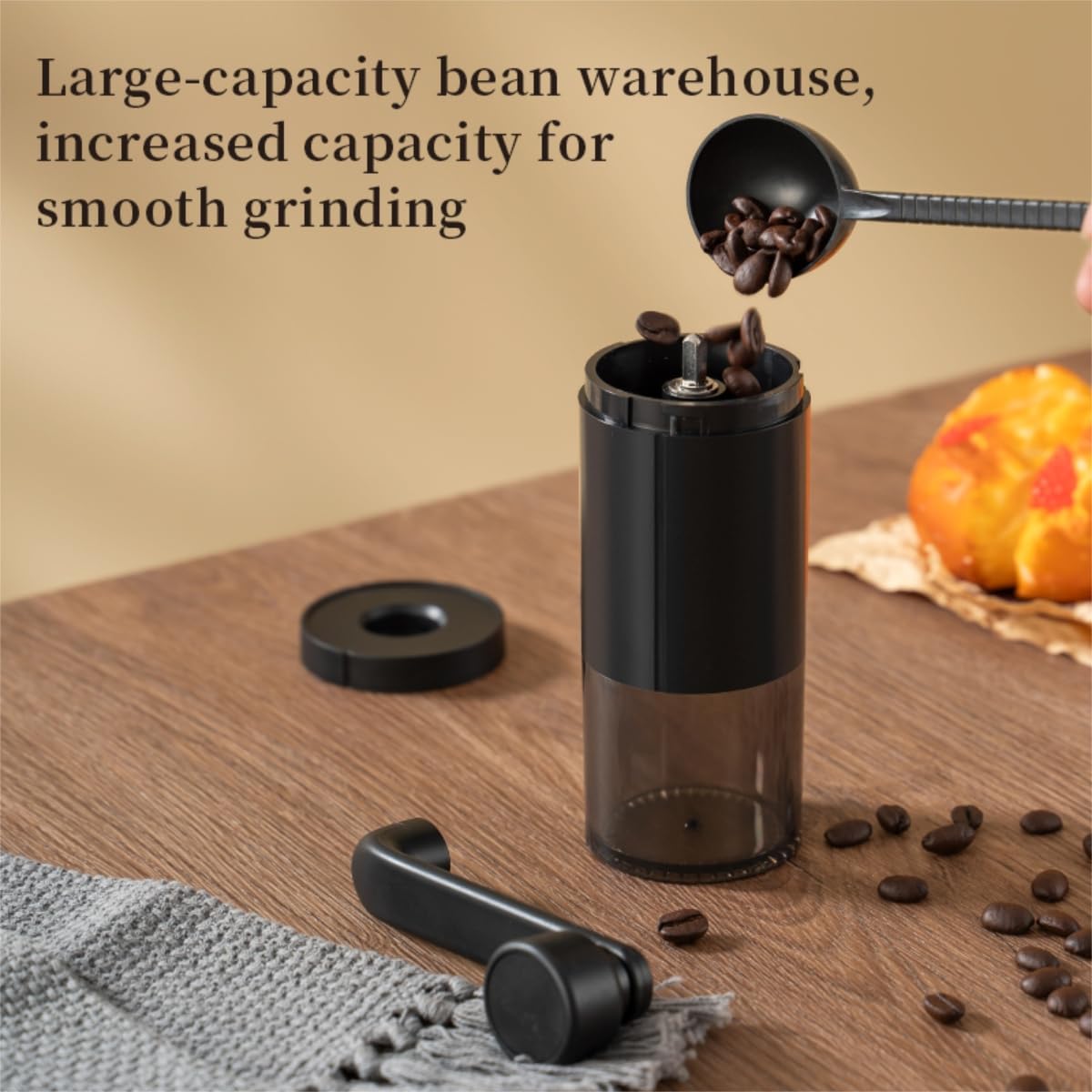 Premium Manual Conical Burr Coffee Grinder with Ceramic Mill - Adjustable Hand Crank Coffee Maker for Espresso, French Press & Pour Over - Portable Travel & Camping Coffee Grinder with Visible Powder Bin - Perfect for Home, Office, Outdoor Adventures & Gifts