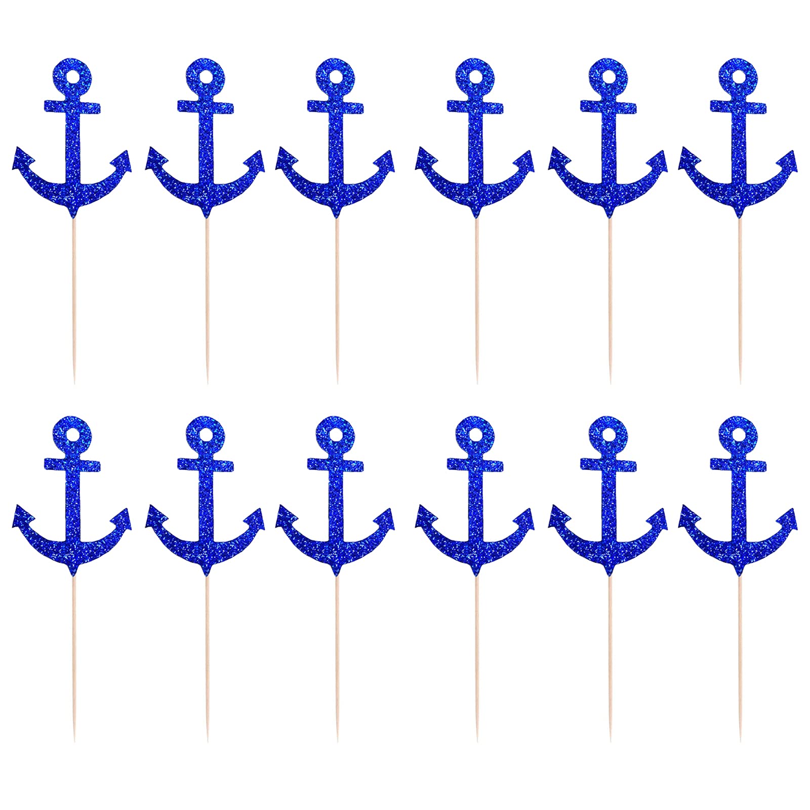 24PCS Nautical Anchor Cupcake Toppers - Navy Blue Ocean Theme Cupcake Decorations for Baby Shower, Birthday, Wedding & Party - Food Safe Fruit Picks for Dessert Buffet & Beach Themed Events