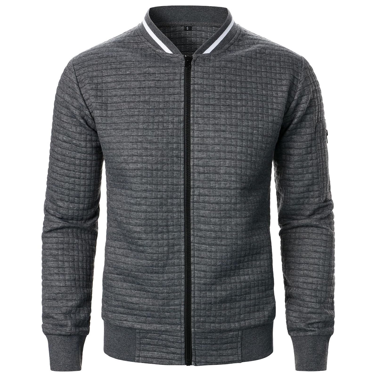 Men's Lightweight Varsity Jacket - Full Zip Waffle Bomber Jacket with Zipper Pockets | Sporty Casual Outerwear for College, Streetwear & Everyday Comfort