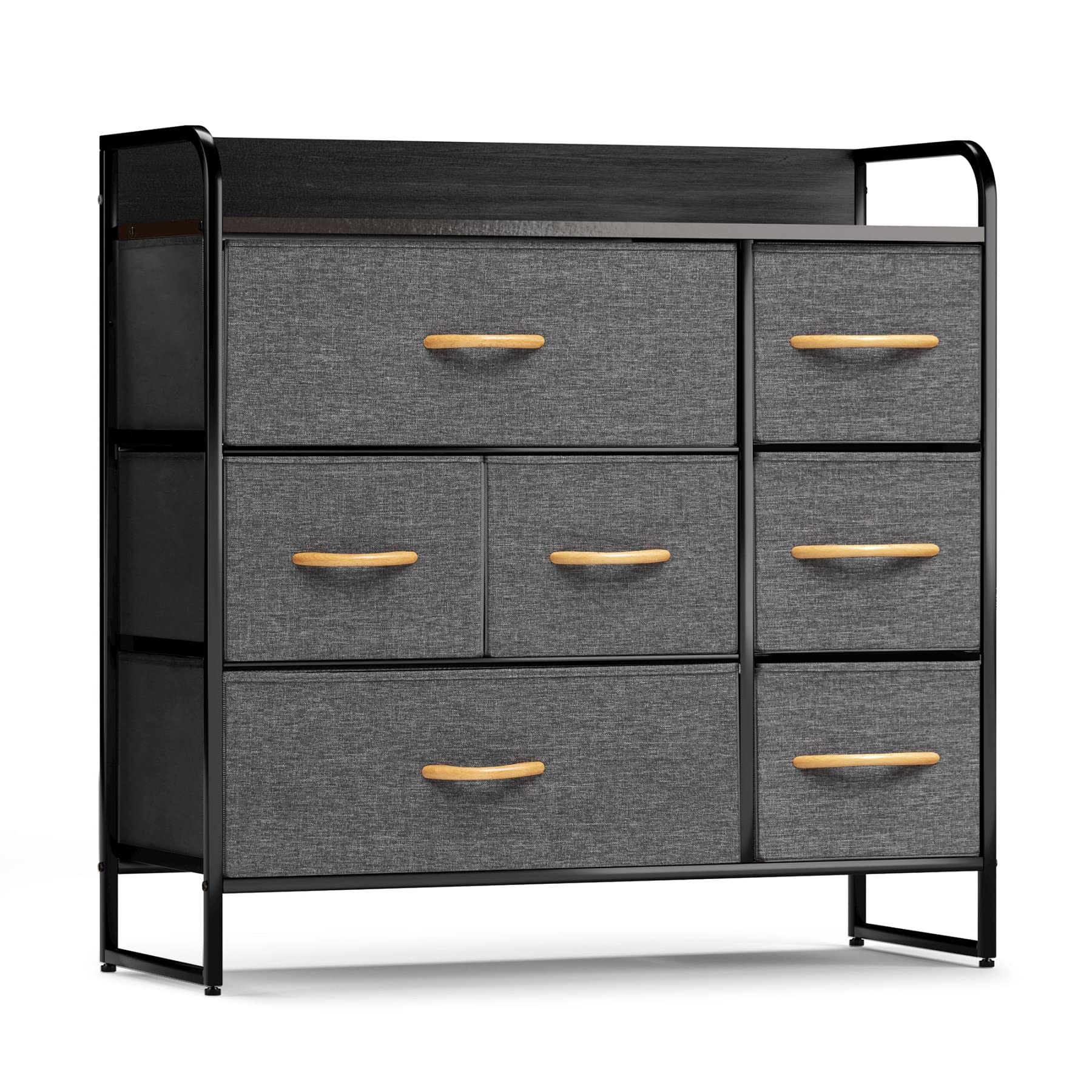 JOINHOM 7-Drawer Fabric Dresser with Sturdy Steel Frame & Wooden Top - Grey Storage Organizer for Bedroom, Office, Entryway, Living Room & Closet - Easy Pull Bins for Clothes, Toys, Blankets & Home Organization