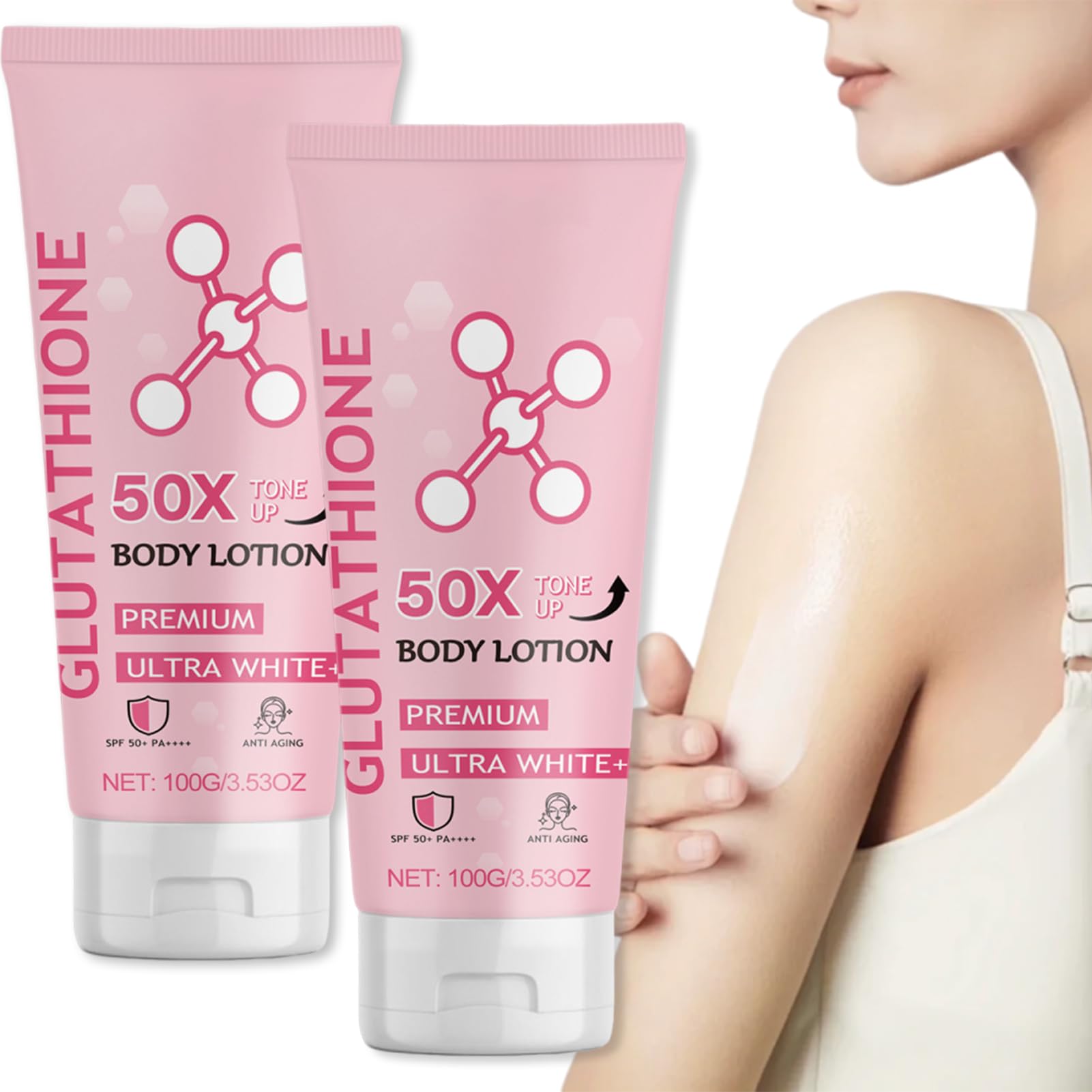 2PCS Glutathione 50x Tone Up Body Lotion - Skin Brightening & Moisturizing Cream for Soft, Smooth Skin | Perfect for Daily Hydration & Even Skin Tone at Home or Gym