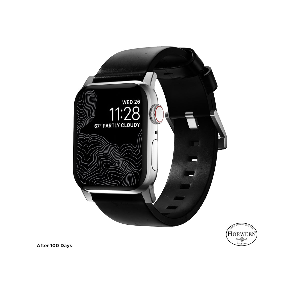 Nomad Modern Band for Apple Watch 40mm/41mm - Silver Hardware with Black Horween Leather | Premium Replacement Strap for Workout, Office & Everyday Wear