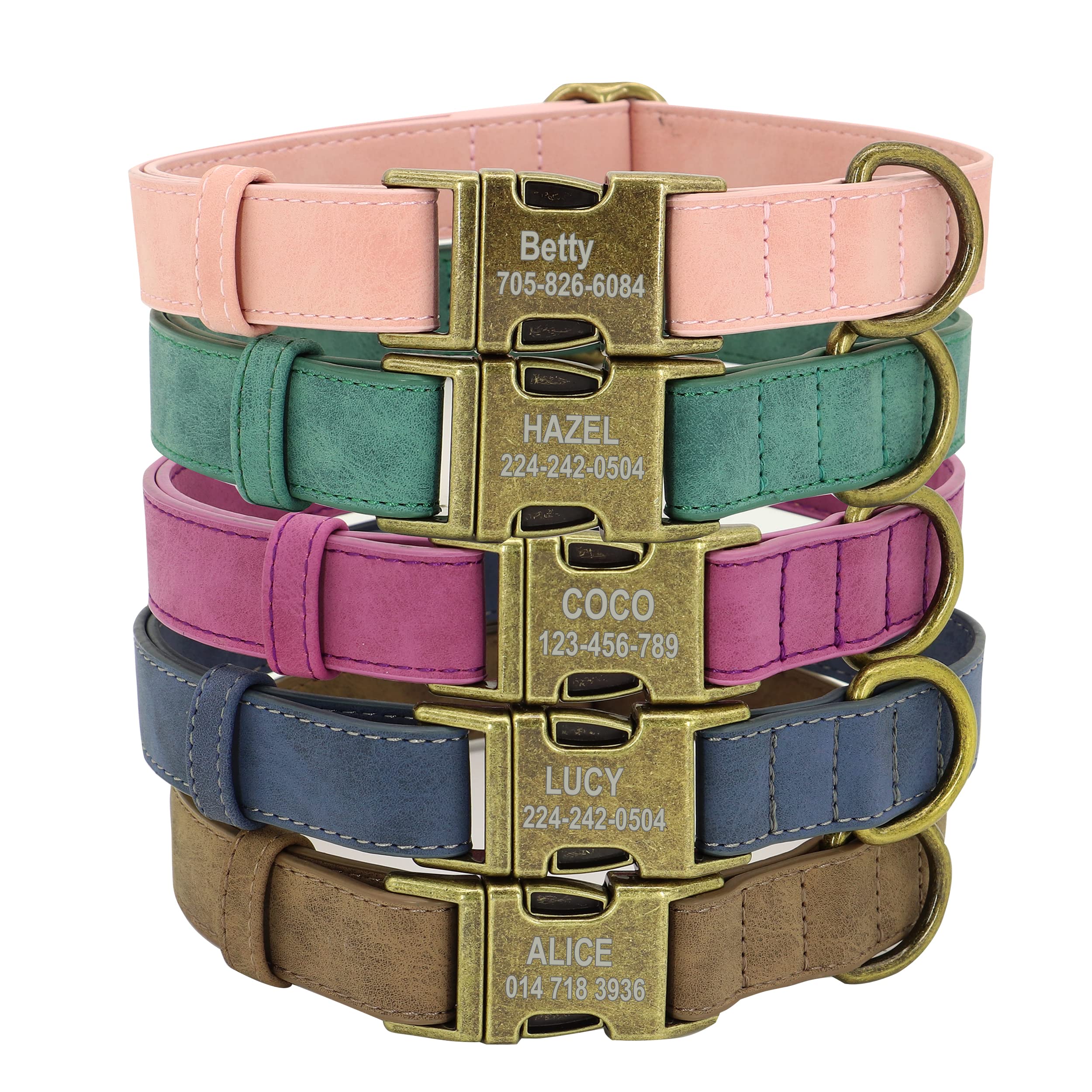 Personalized Leather Dog Collar with Name Plate - Adjustable Soft Padded Pet Collar for Small Dogs & Puppies (Pink, XS) - Perfect for Daily Walks, Training & Gifts