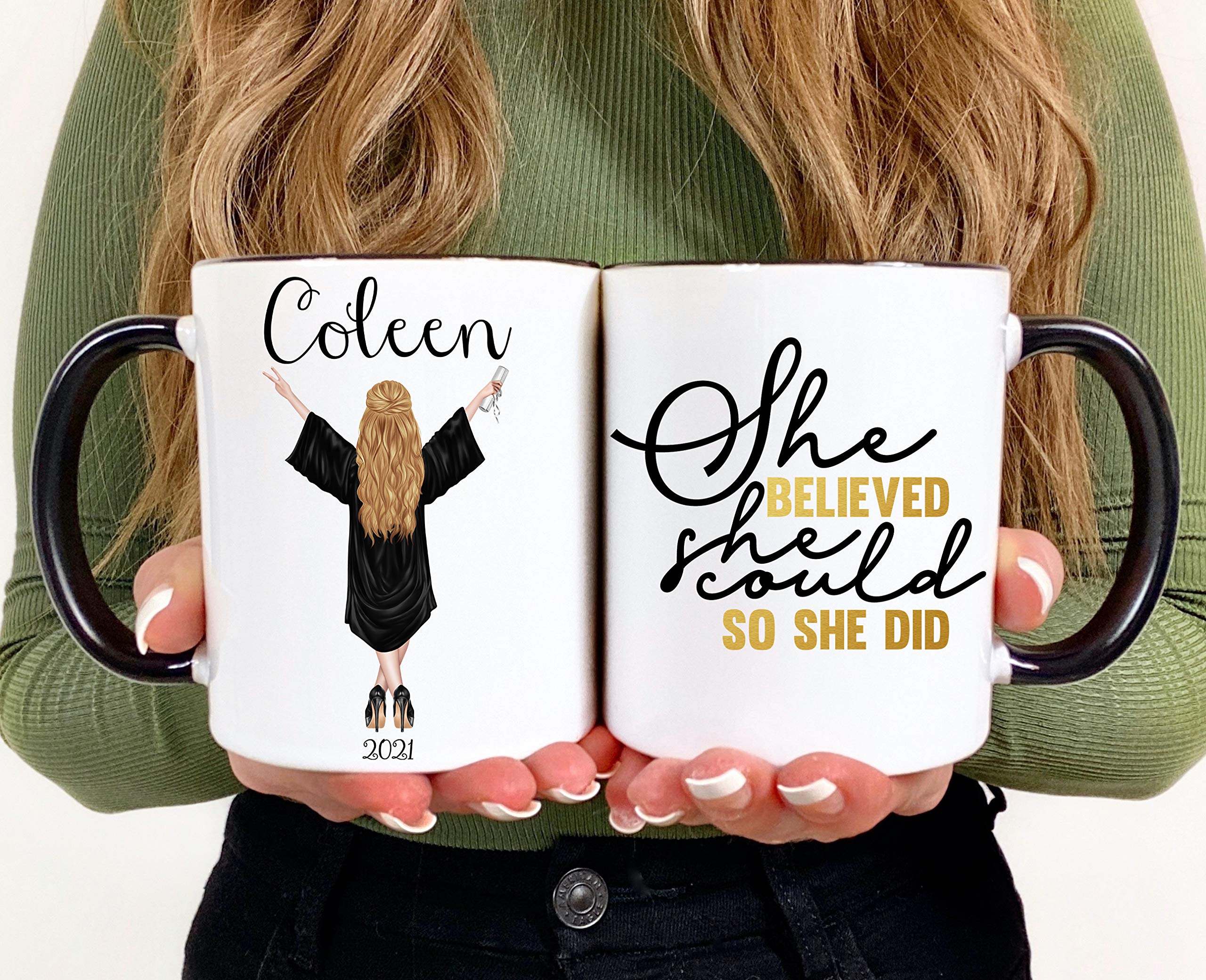 Personalized Graduation Mug - Custom Engraved Ceramic Coffee Cup with Year & Name - Perfect Graduation Gift for 2024 - Great for College, High School Celebrations & Office Desk Decor