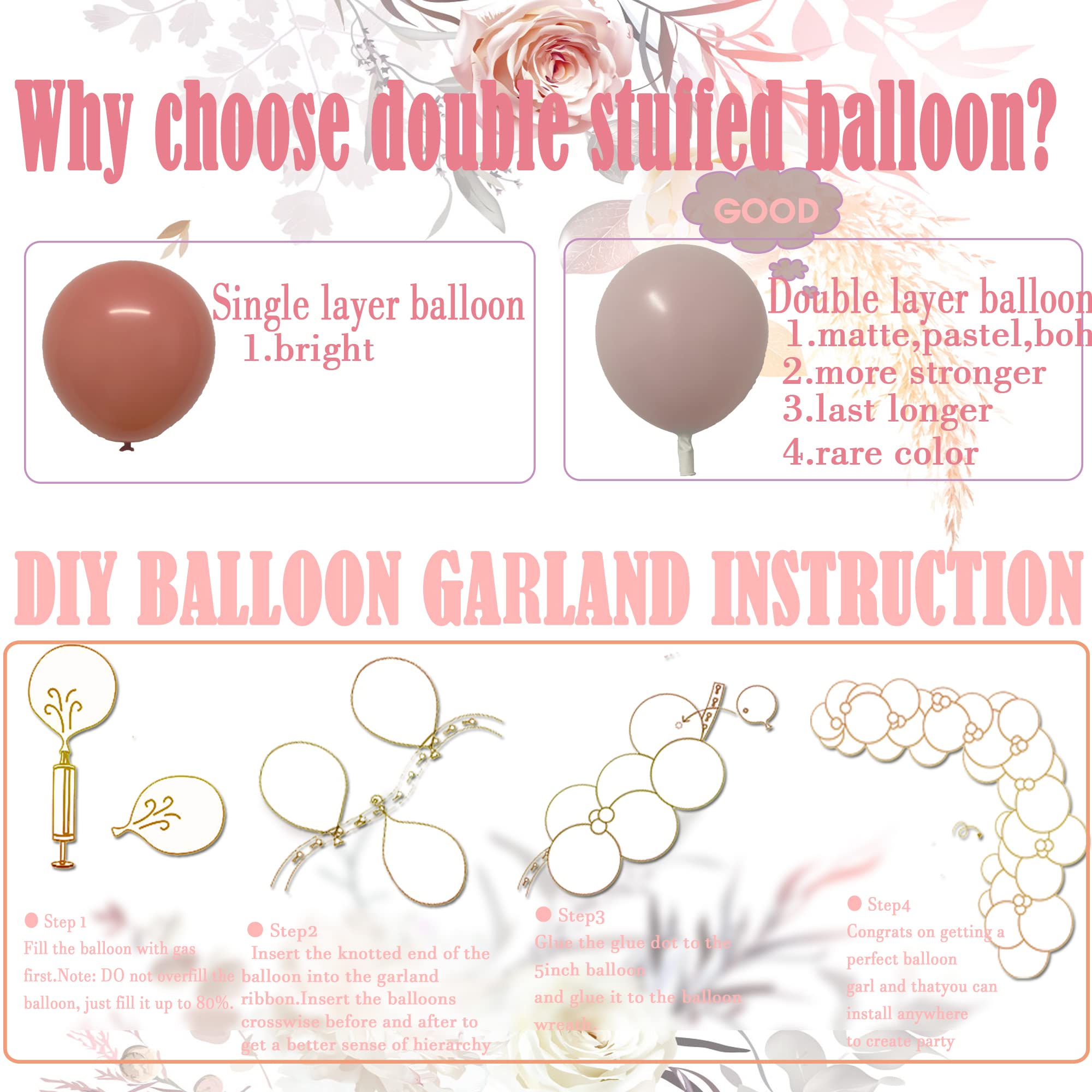 Boho Pink Balloon Arch Garland Kit - Dusty Rose & Blush Pink Double Stuffed Balloons for Baby Showers, Birthdays, Weddings & Bridal Showers | Perfect for Nursery Decor, Gender Reveals & Party Backdrops