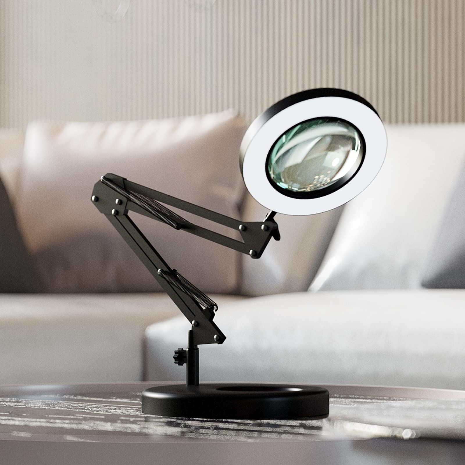HITTI 10X Magnifying Glass with Light - 1800 Lumens Dimmable LED Desk Lamp, 3 Color Modes, 4.2