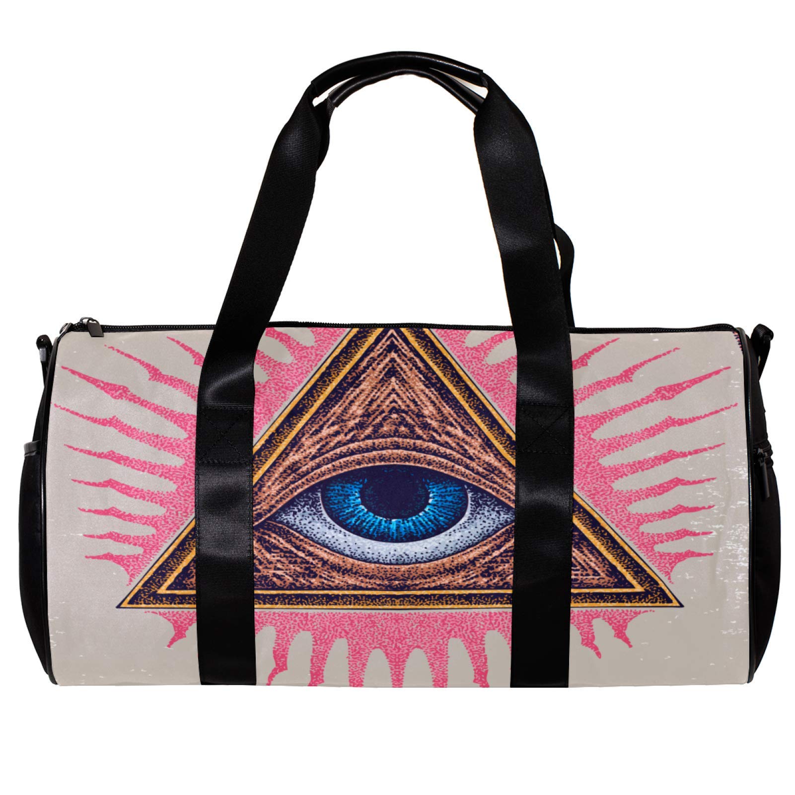 MaMacool Round Gym Sports Duffel Bag with Detachable Shoulder Strap - Illuminati Pyramid Eye Design - Water-Resistant Training & Travel Bag for Men & Women - Perfect for Workouts, Yoga, Overnight Trips & Gym Sessions