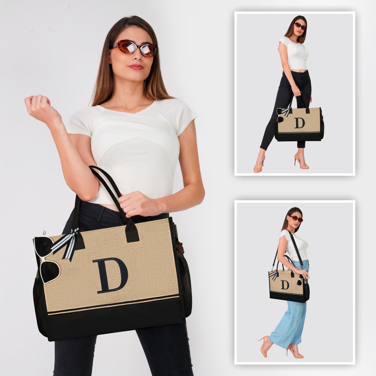 TOPDesign Personalized Initial Canvas Tote Bag - Custom Monogrammed Gift for Women, Mom, Teachers | Wedding, Birthday, Beach Essentials | Reusable Shopping & Travel Bag
