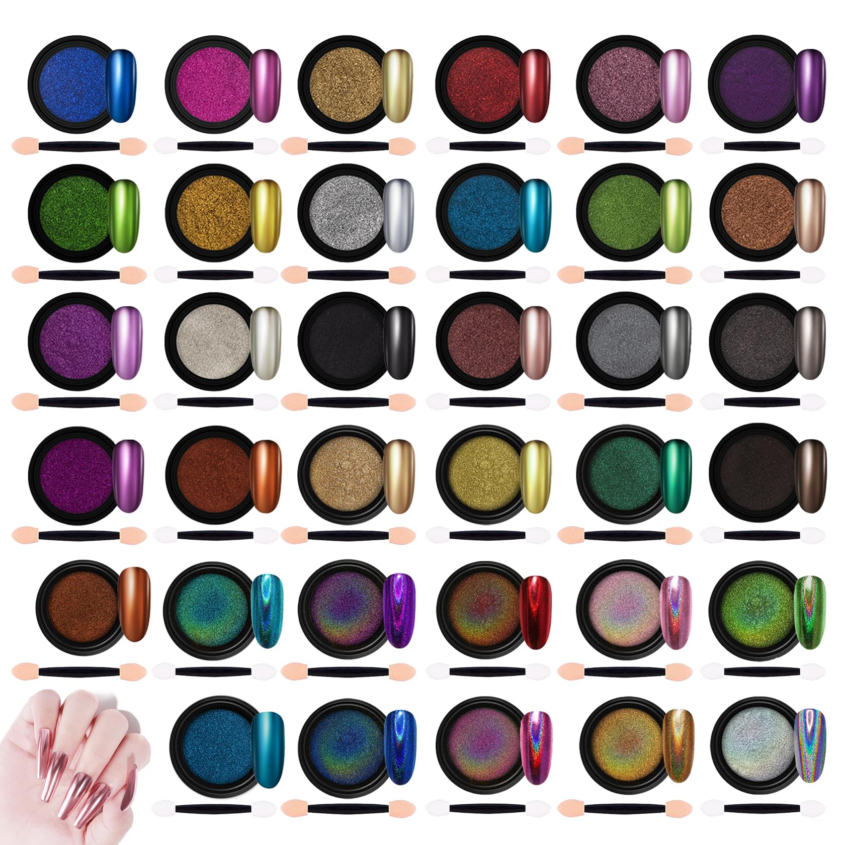 35 Colors Chrome Nail Powder Kit - Metallic Mirror Effect Nail Pigment for Gel Polish | Nail Art Decoration & Glitter Powder | Perfect for Salon, DIY Manicures & Special Occasions