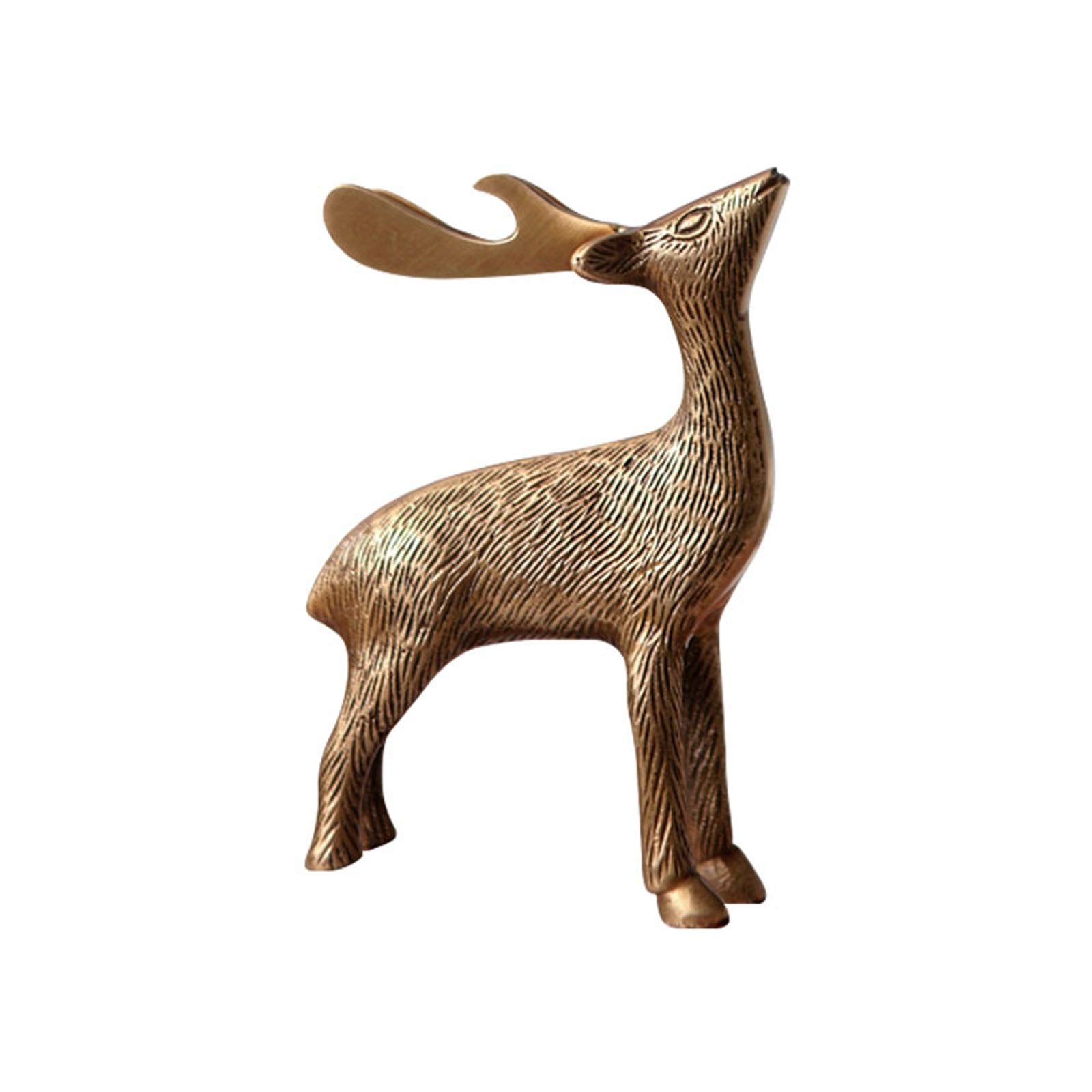Elegant Brass Deer Statue - Feng Shui Office & Home Decor, Desktop Sculpture, Housewarming Gift for Wealth & Prosperity | Perfect for Living Room, Study, or Office Desk Decoration
