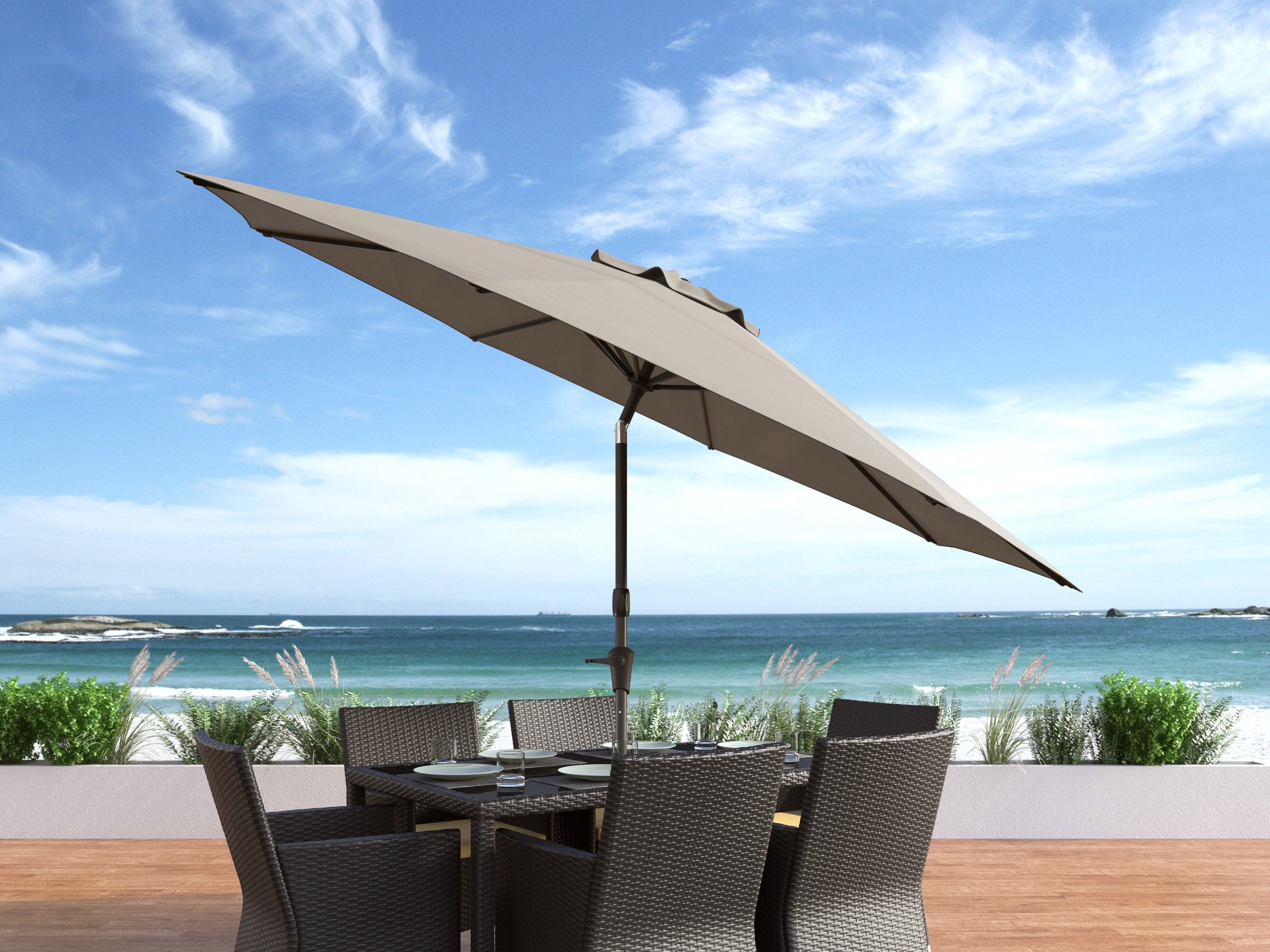 10ft Wind Resistant Sandy Grey Patio Umbrella - Outdoor Dining, Poolside Lounging & Backyard Shade Solution