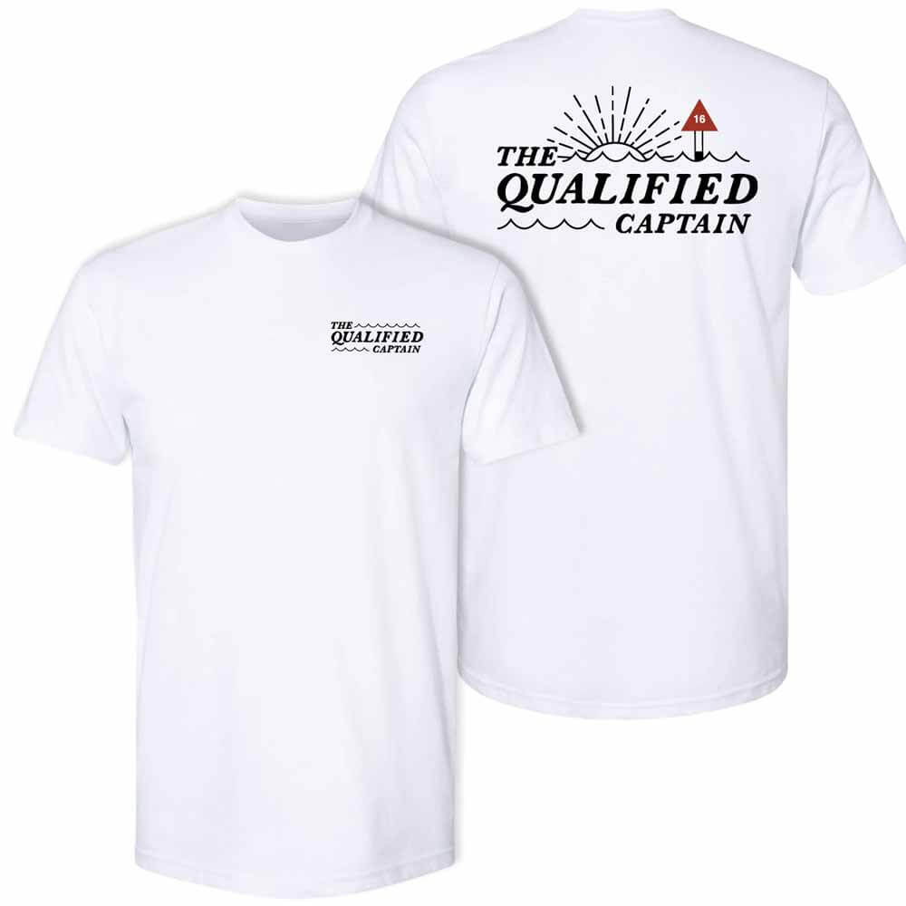 Qualified Captain White & Black Channel Marker T-Shirt - Comfortable Cotton Tee for Boating, Sailing & Nautical Enthusiasts