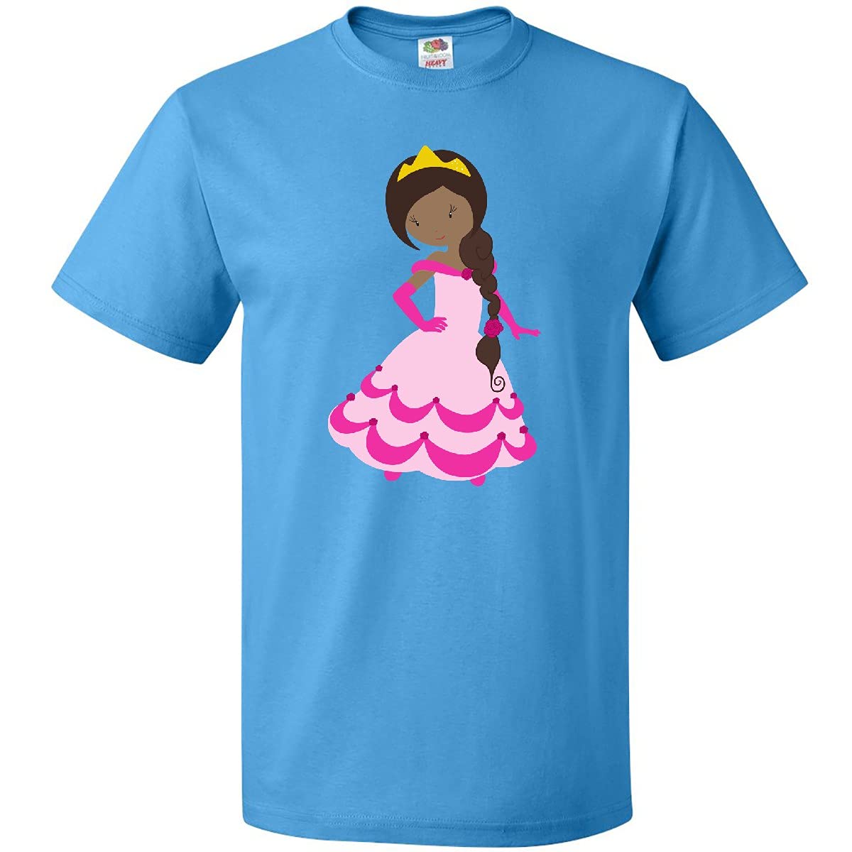 Inktastic African American Princess T-Shirt with Crown & Gown - Pink Dress Design for Girls | Birthday, Party & Everyday Wear
