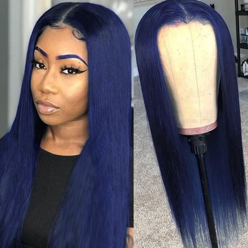 Flawless Blue Eullair Navy Blue Body Wave Straight Curly Human Hair Lace Front Wig | TikTok Saebunny Recommended | Perfect for Cosplay, Parties & Daily Wear