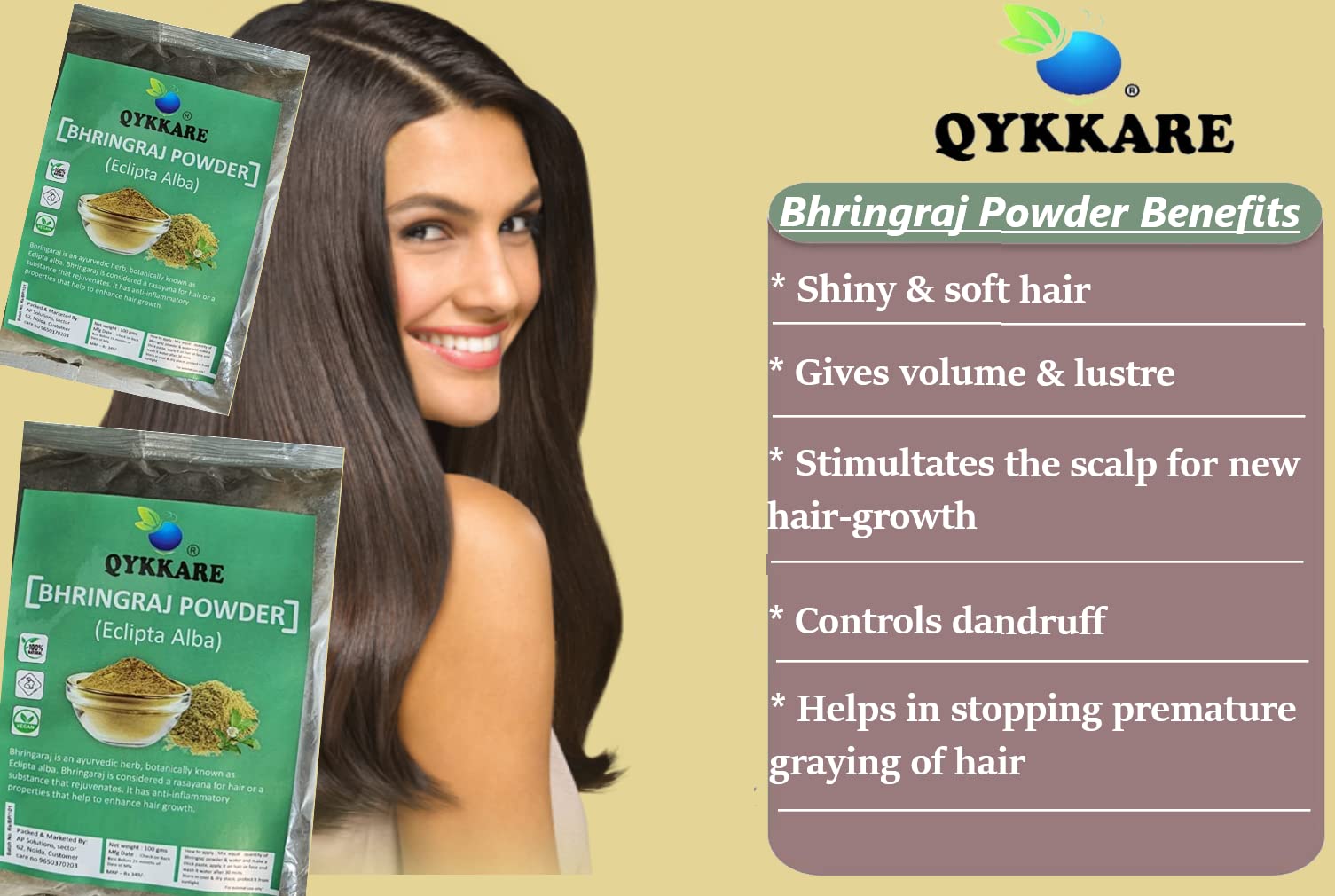 QYKKARE Bhringraj Powder for Hair Growth & Scalp Care | Promotes Thicker Hair & Healthy Scalp | 100% Natural Skin Nourishment | 300g (3x100g) Pack | Perfect for DIY Hair Masks & Ayurvedic Hair Treatments