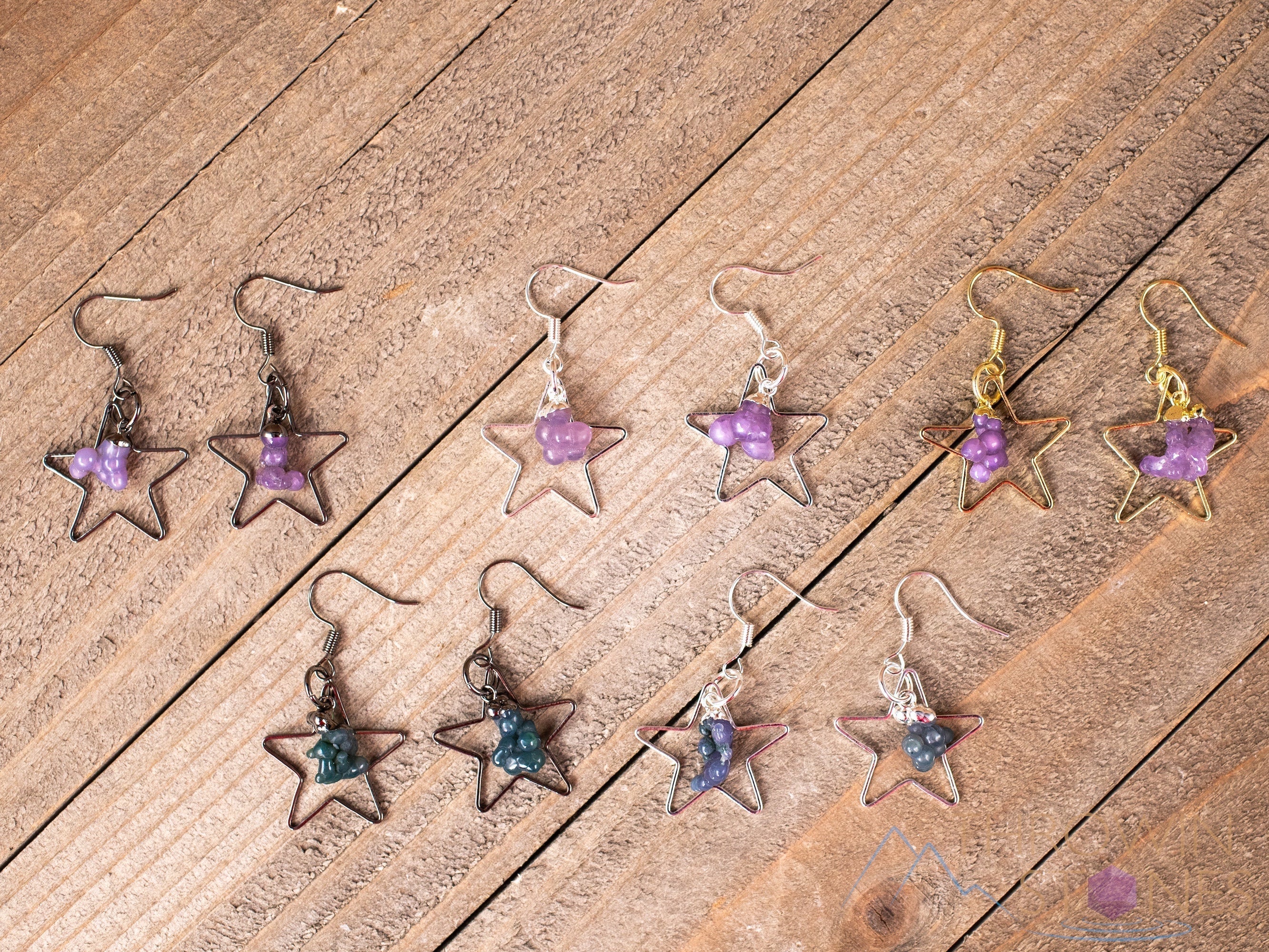 Grape Agate Crystal Hoop Earrings - Natural Gemstone Dangle Earrings, Handmade Star Hoop Jewelry for Women (E1792) | Perfect for Boho Style, Gift Giving & Special Occasions