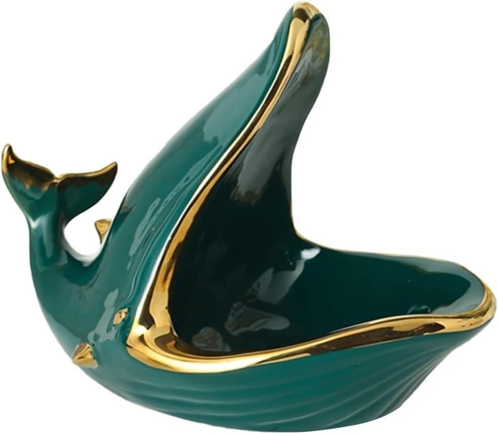 Ceramic Key Bowl & Jewelry Organizer Tray - Whale Design Entryway Table Decor for Coins, Jewelry Storage | Stylish Home & Office Decoration (Green)