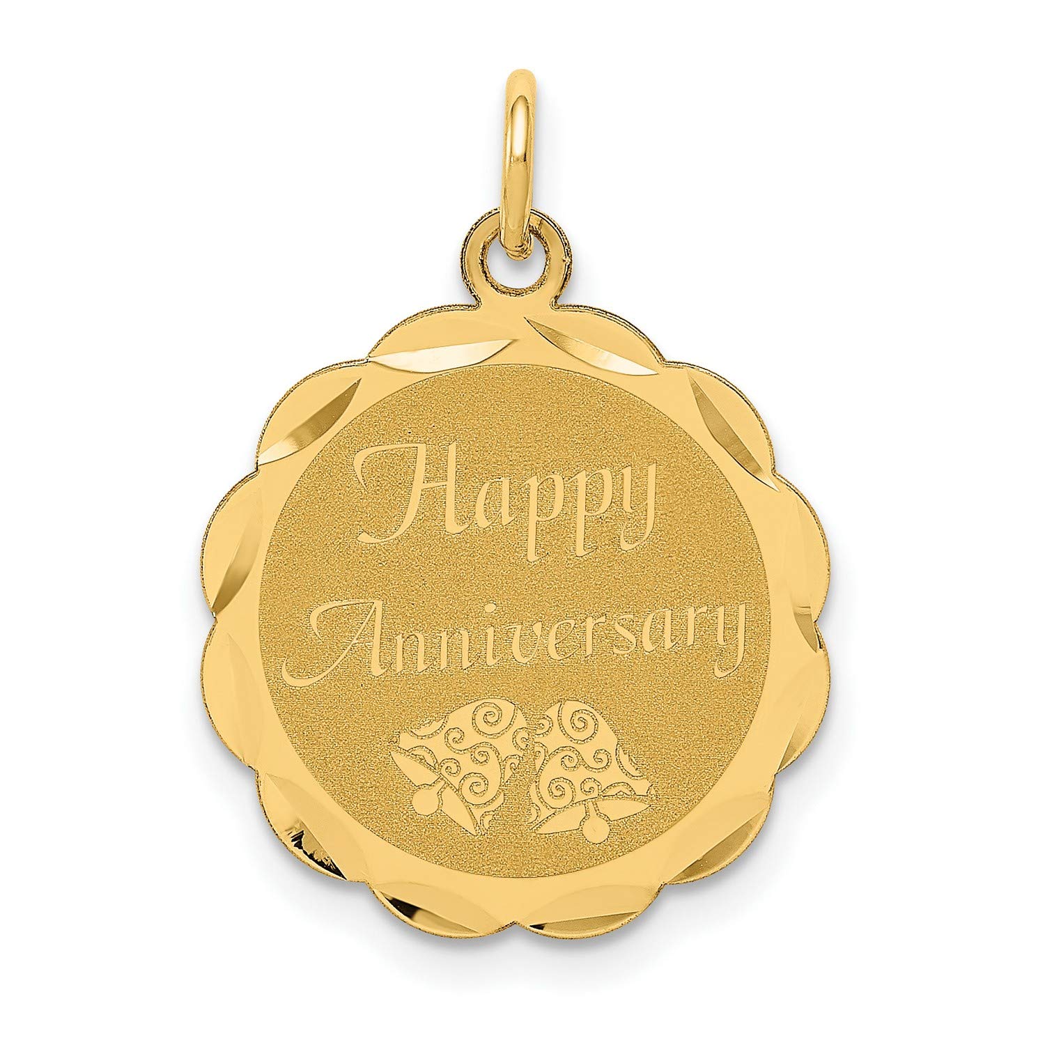 14K Yellow Gold Happy Anniversary Charm Pendant - 24mm x 18mm - Romantic Gift for Couples, Wife or Husband - Perfect for Necklaces, Bracelets & Jewelry Making