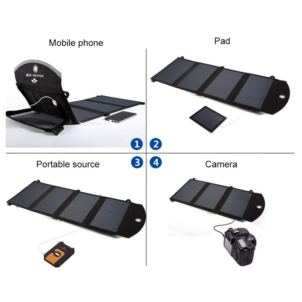 EXCLUZO Portable Solar Charger - 100W Foldable Solar Panel with USB Ports for Camping, Hiking & Outdoor Activities - Compatible with iPhone, Android Phones, Tablets & Cameras - Perfect for Emergency Power, RV Trips & Off-Grid Adventures