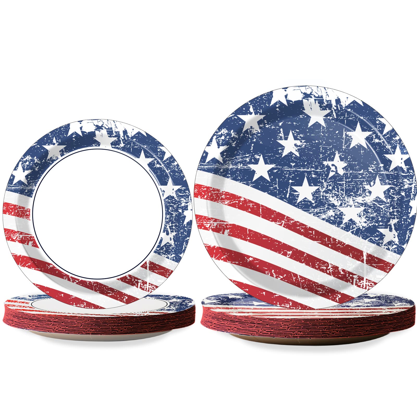 Wiooffen 48-Piece Patriotic Party Paper Plates Set - 4th of July American Flag Themed Disposable Dinnerware for Welcome Home Parties, Holidays & Birthdays (24pcs 9