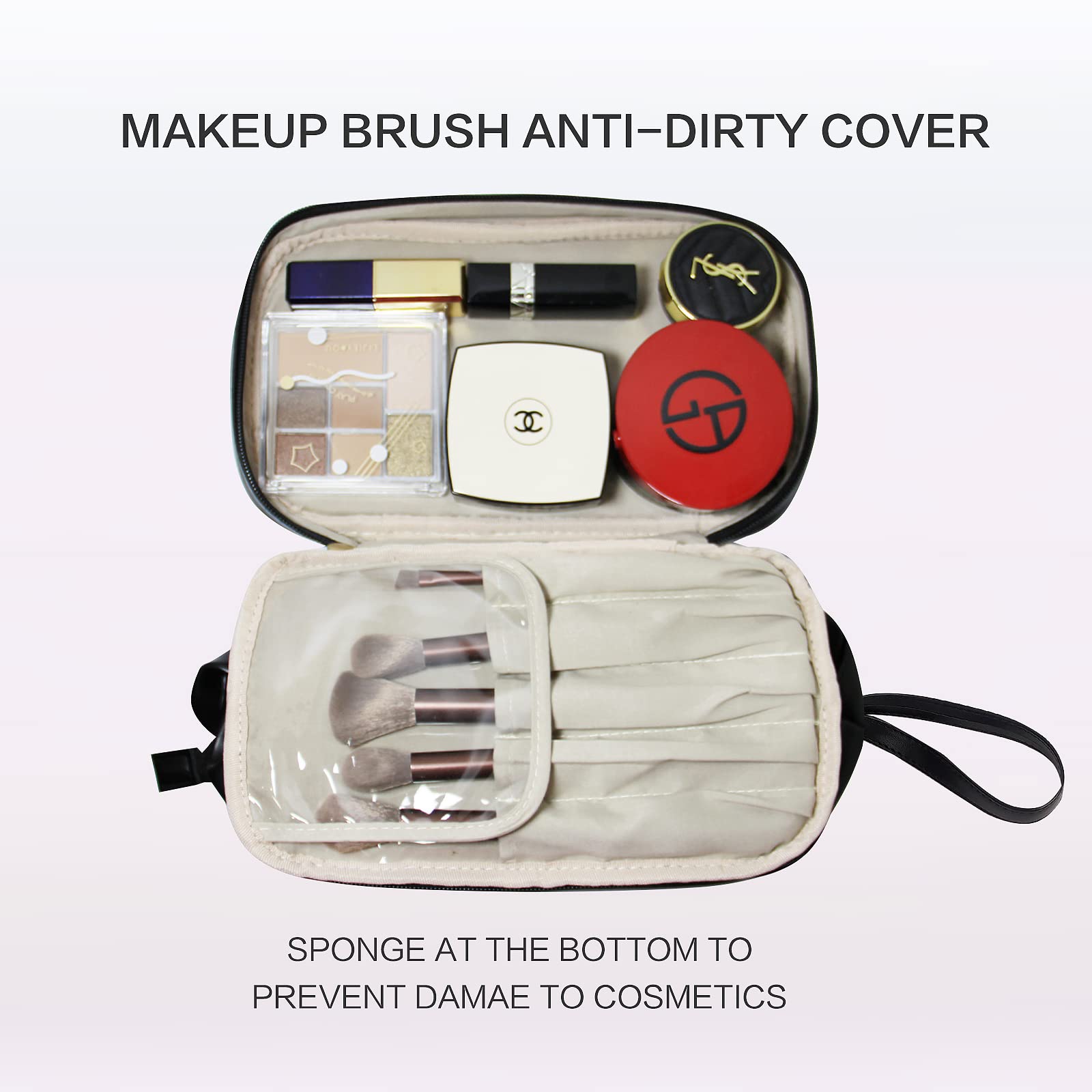 Waterproof Leather Travel Makeup Bag - Large Double Layer Cosmetic Organizer with Zipper for Women | Portable Toiletry Case for Travel, Gym & Daily Use | Black Cosmetic Storage Pouch
