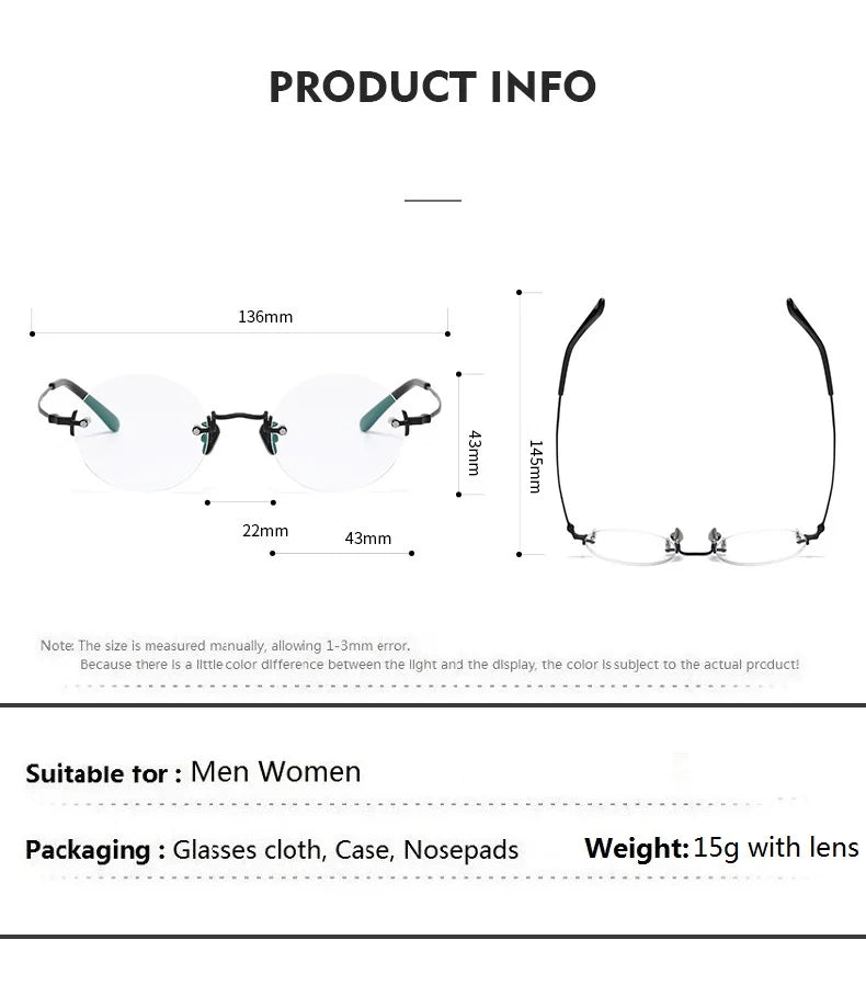 Aimee Men's Rimless Round Titanium Eyeglasses 14272 - Lightweight & Durable Titanium Frame for Reading, Computer Work & Everyday Use