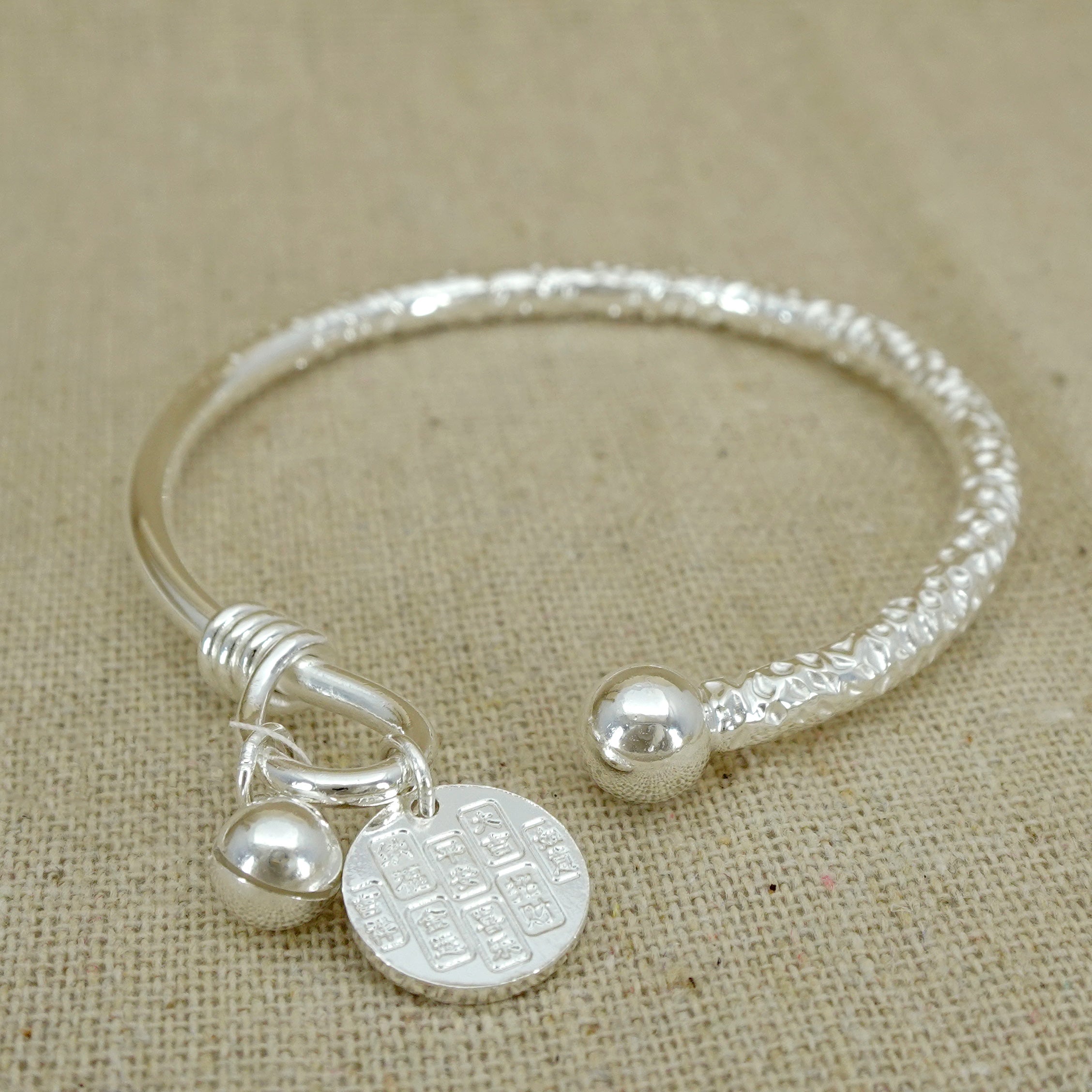 Sterling Silver Bangle Bracelet with Yellow Jambhala Buddha Charm - Tibetan Buddhist Jewelry for Wealth & Prosperity | Spiritual Gift, Meditation Accessory, Yoga Jewelry