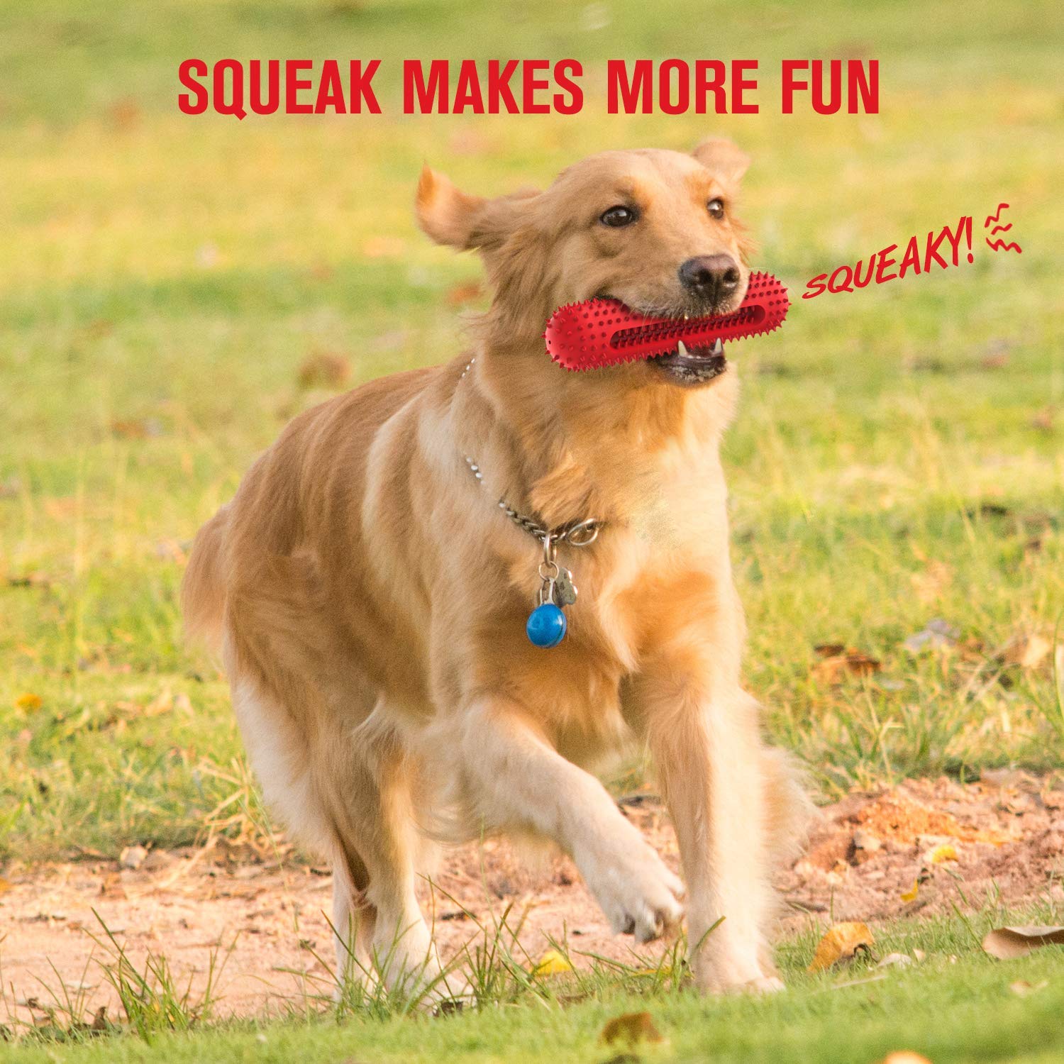 Durable Dog Chew Toys for Aggressive Chewers - Indestructible Rubber Squeaky Toys for Medium & Large Dogs | Toothbrush Design for Teeth Cleaning, Pet Training & Playtime | Perfect for Outdoor Fetch, Indoor Play & Dental Health