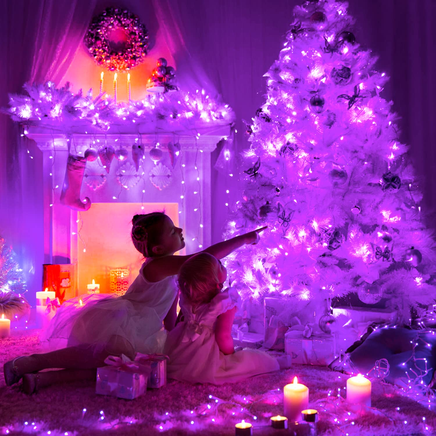 JMEXSUSS 600 LED Purple Christmas Lights - 168ft Waterproof Outdoor/Indoor Fairy String Lights for Christmas Tree, Patio, Fireplace, Party & Holiday Decorations - Perfect for Home, Garden, Wedding & Festive Events