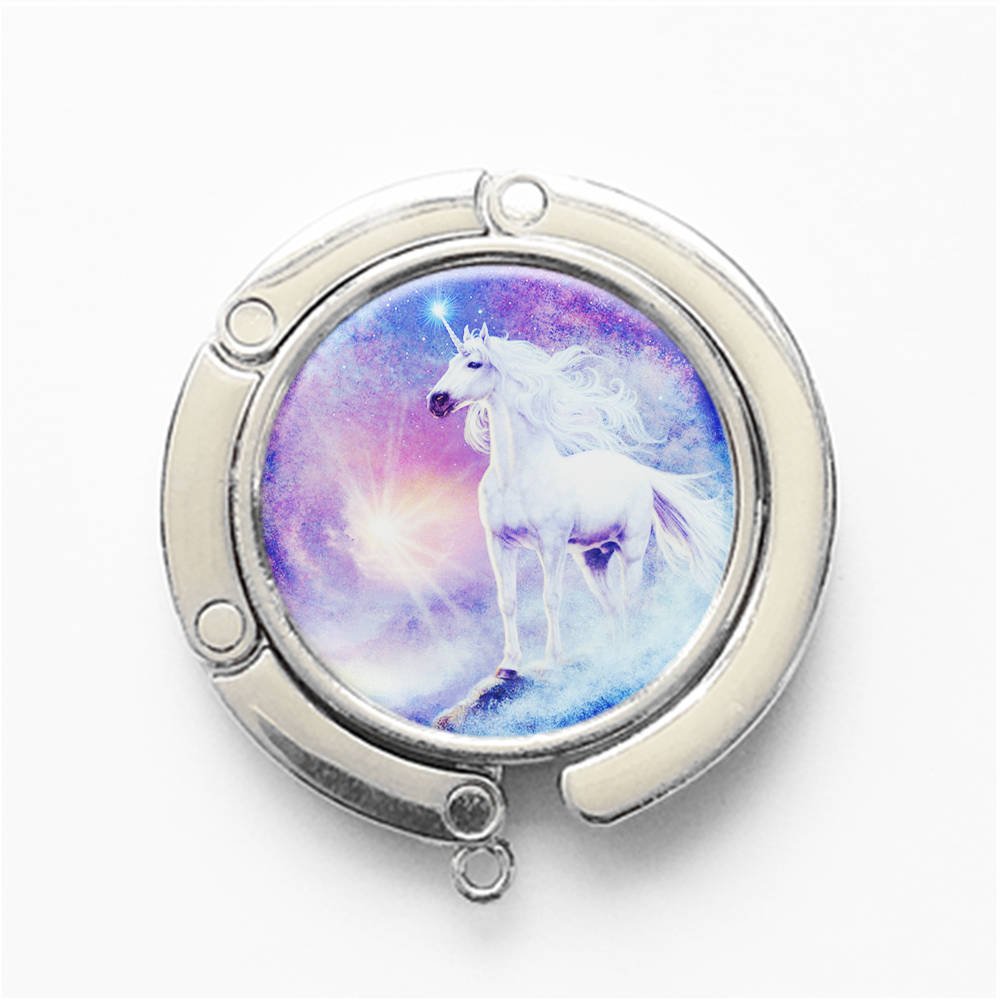RhyNSky Unicorn Round Folding Purse Hook Hanger - Cute Handbag Holder for Table & Desk - Perfect for Restaurants, Bars, Home, Office & Travel Accessories (Style C043)