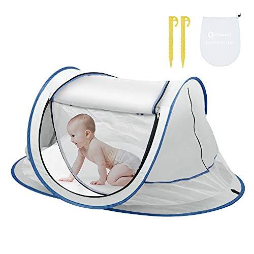 NEQUARE Large Pop Up Baby Beach Tent with UPF 50+ Sun Shade & Mosquito Net - Portable Infant Sun Shelter for Outdoor, Pool, Park, and Beach Trips - Blue