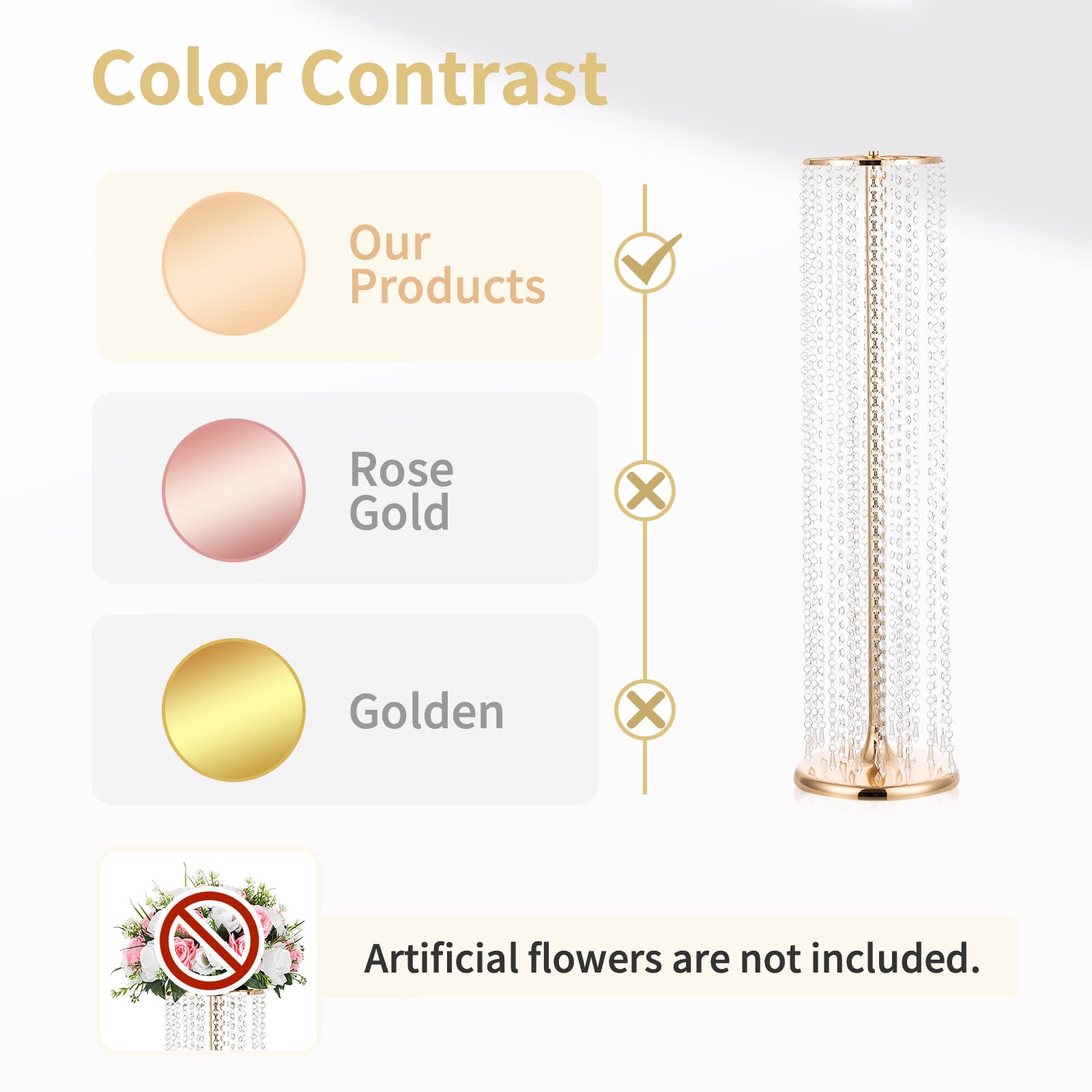 10 Pcs 35.4in Tall Crystal Gold Wedding Vases - Elegant Metal Flower Stand Centerpieces for Party Table Decorations, Bulk Wedding Decor, Table Chandeliers | Perfect for Wedding Receptions, Bridal Showers & Banquet Hall Decor