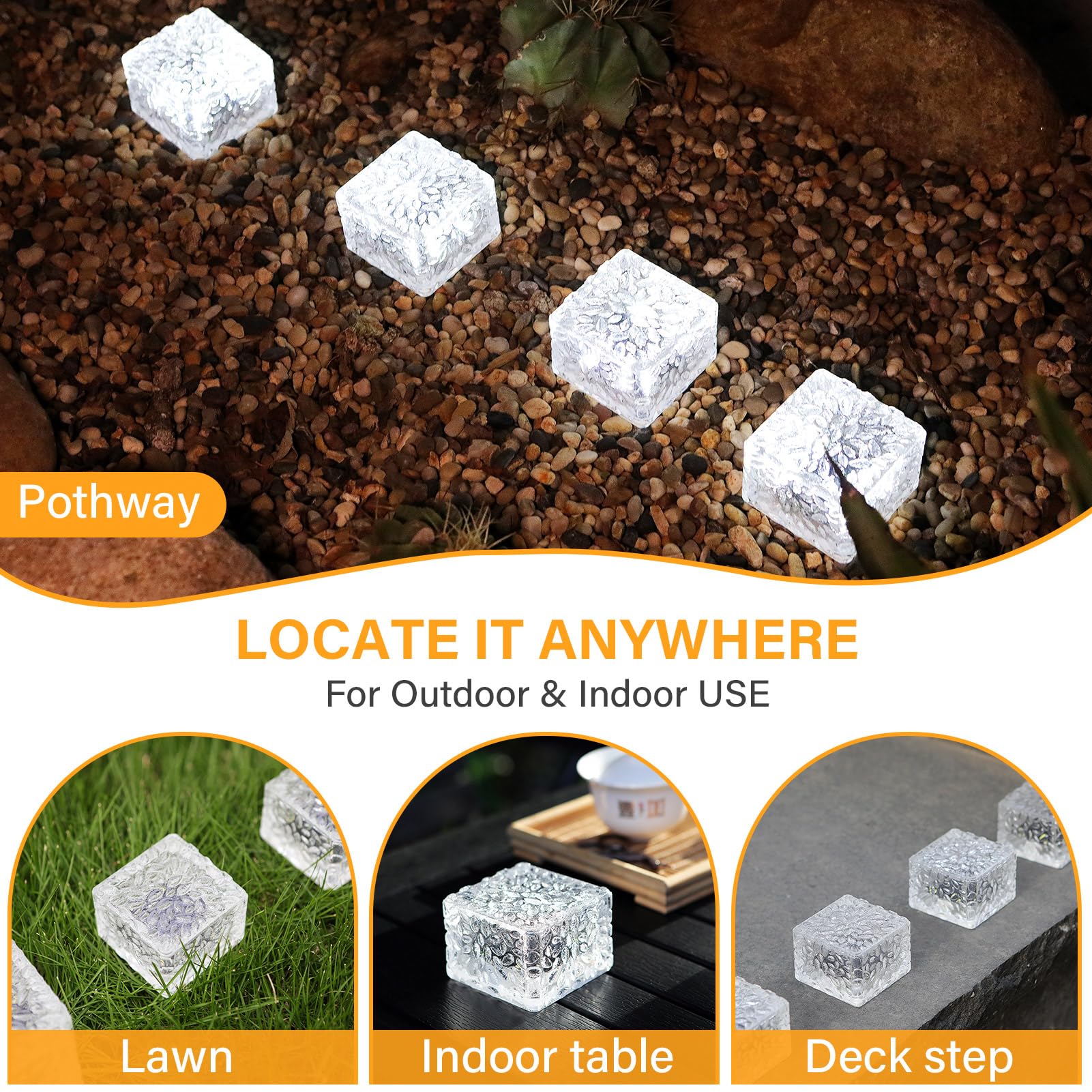 6 Pack Solar Brick Lights Outdoor Waterproof - Solar Powered Garden Lights for Patio, Yard, Walkway, Pathway - Weatherproof Landscape Lighting for Home Decor & Outdoor Ambience (Perfect for Evening Gatherings & Garden Illumination) XBZ-444