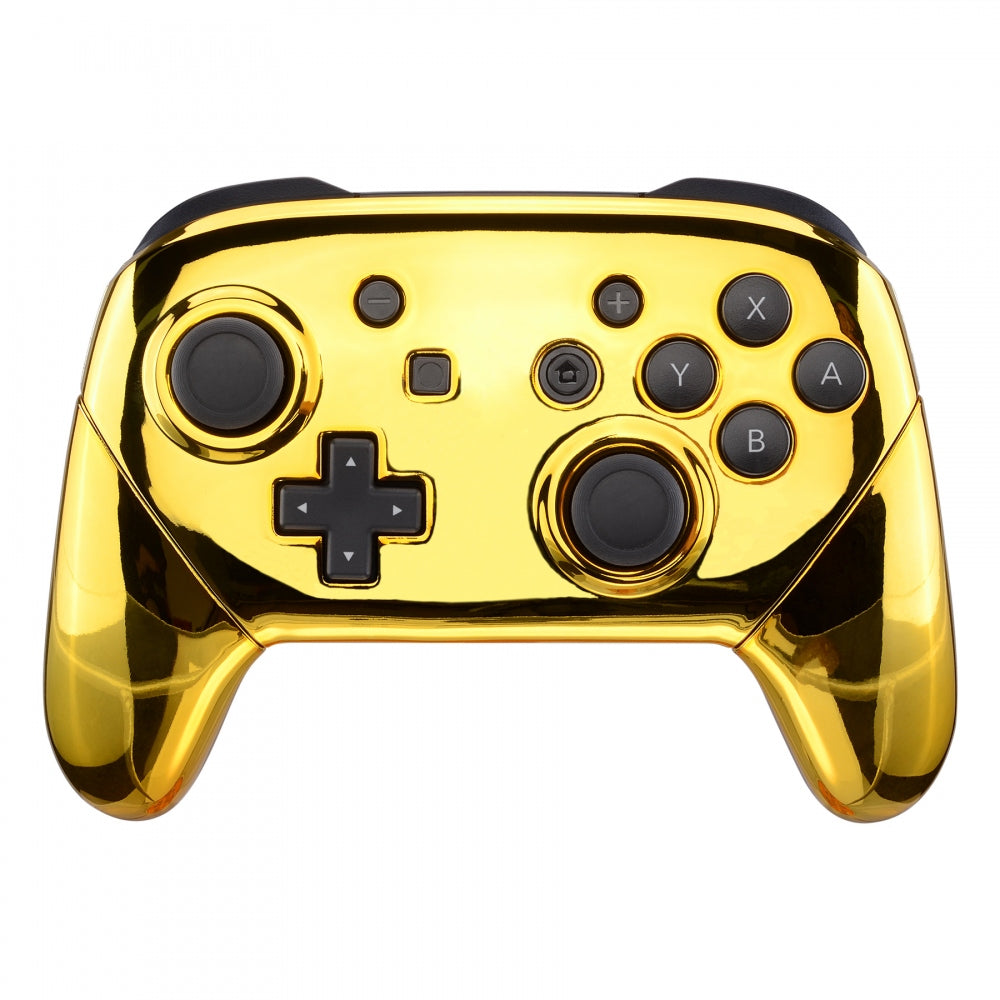 eXtremeRate Chrome Gold Faceplate & Backplate Replacement for Nintendo Switch Pro Controller - Custom Gaming Accessories (Controller Not Included) - Perfect for DIY Mods & Enhanced Gaming Experience