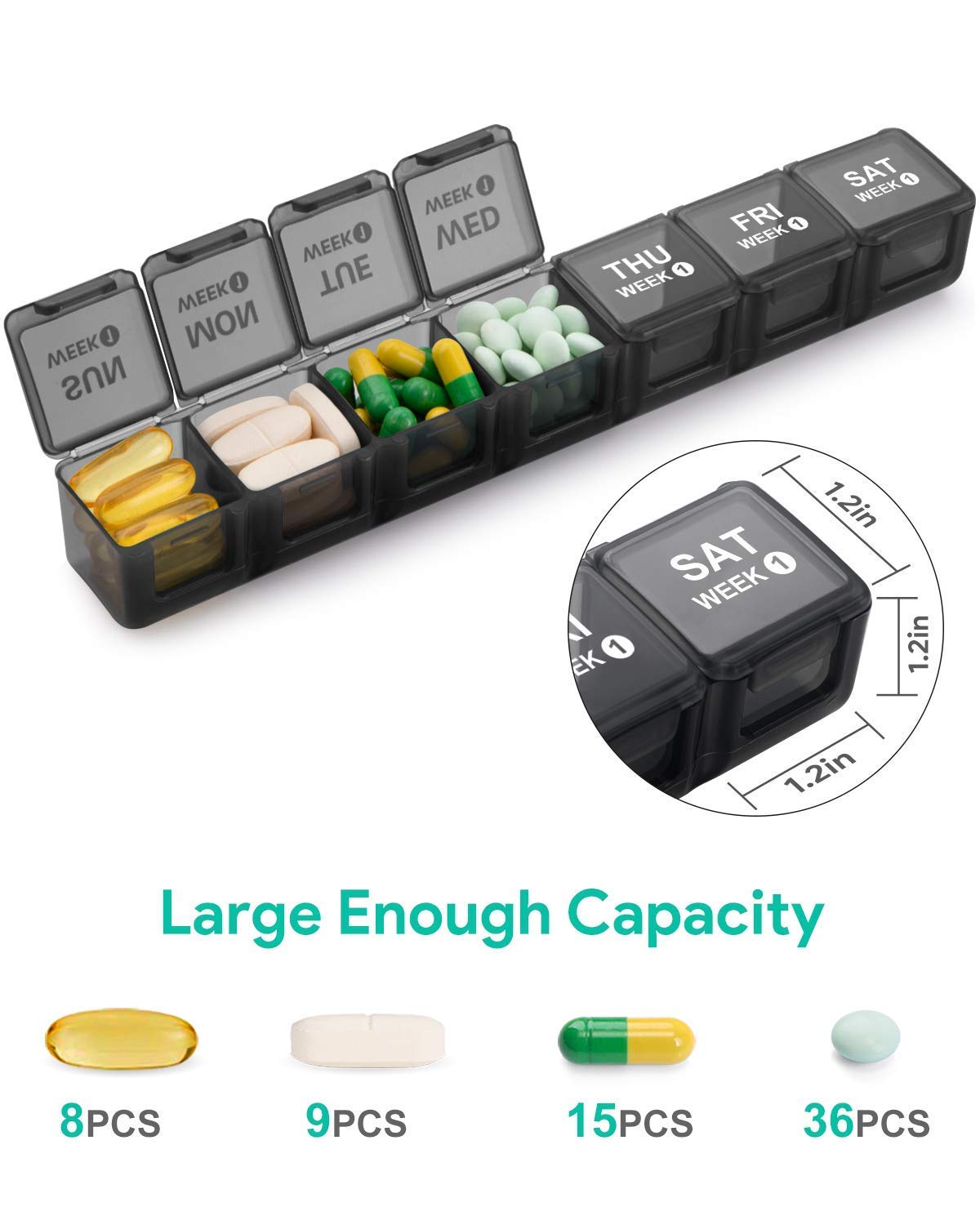 Annwer 28-Day Large Monthly Pill Organizer - Weekly & Monthly Pill Box with Dust-Proof Travel Case - 4-Week Dosette Box for Pills, Vitamins, Fish Oil & Supplements - Perfect for Travel, Home & Daily Medication Management