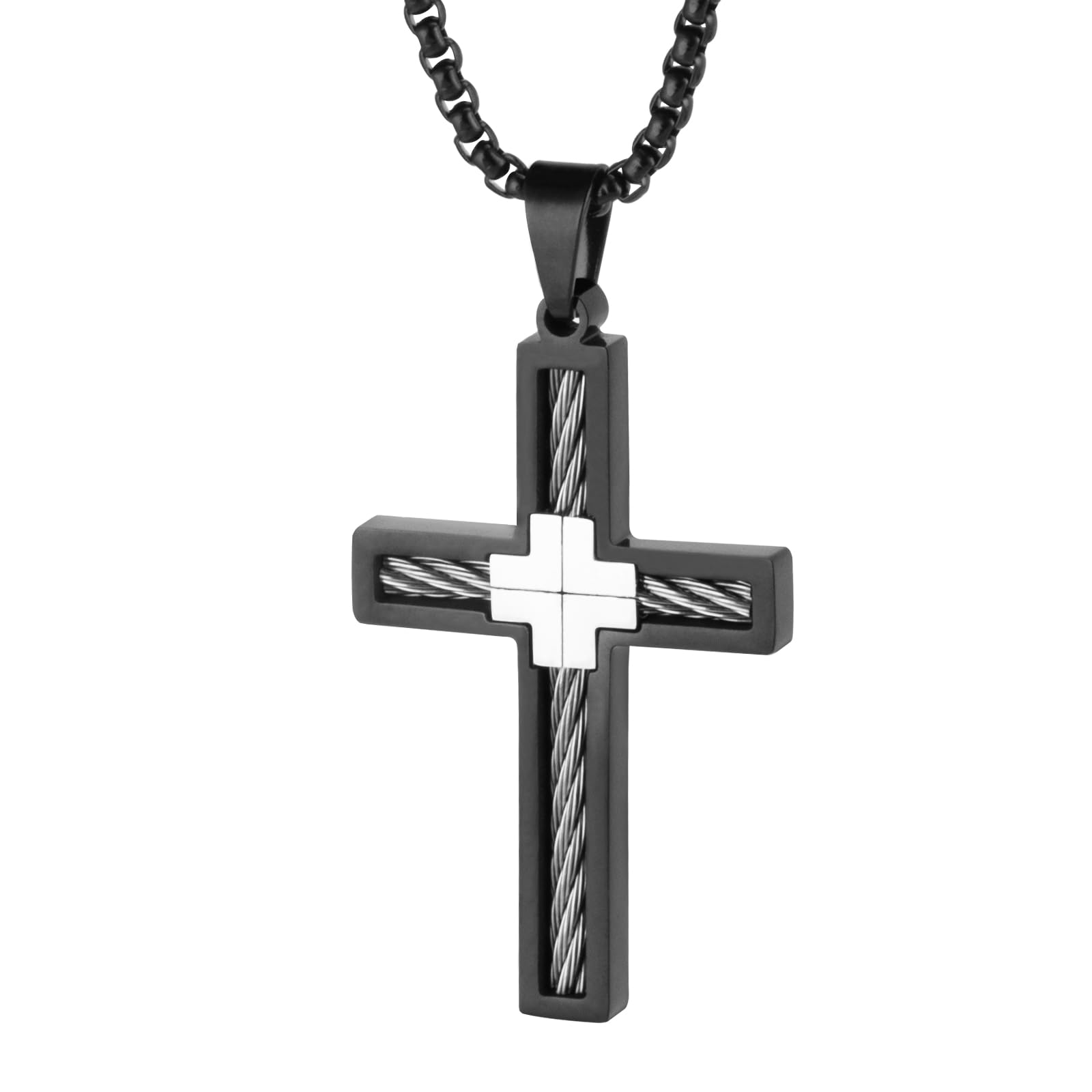 Black Cross Pendant Car Rearview Mirror Hanging Charm - Religious Truck Auto Accessory for Men & Women - Perfect for Daily Commute, Road Trips & Spiritual Protection