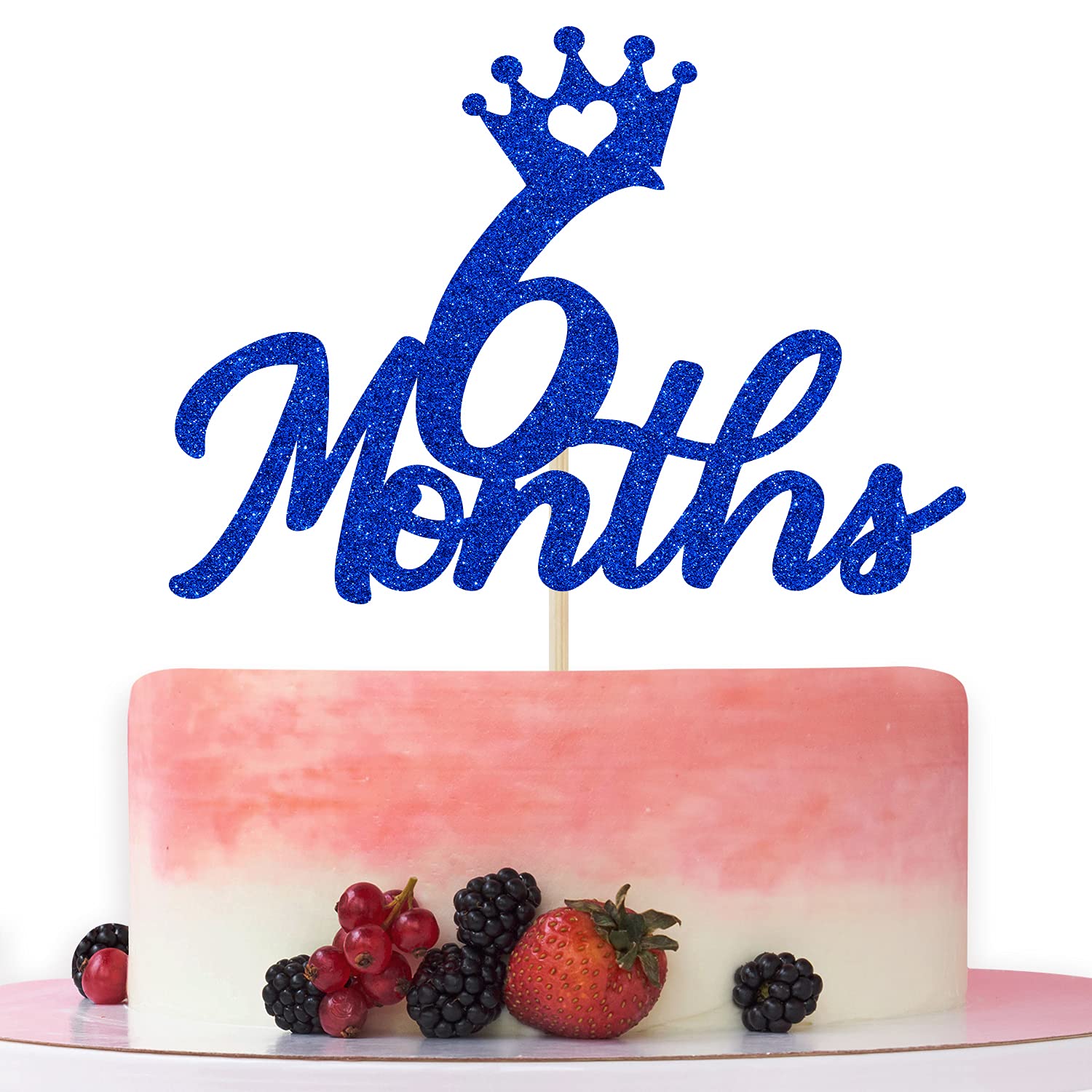Blue Glitter 6 Months Cake Topper - Half Year Birthday Party Decor for Baby's 1/2 Year Celebration, First Birthday & Baby Shower | Perfect for Half Year Anniversary, Gender Reveal & Milestone Party Decorations