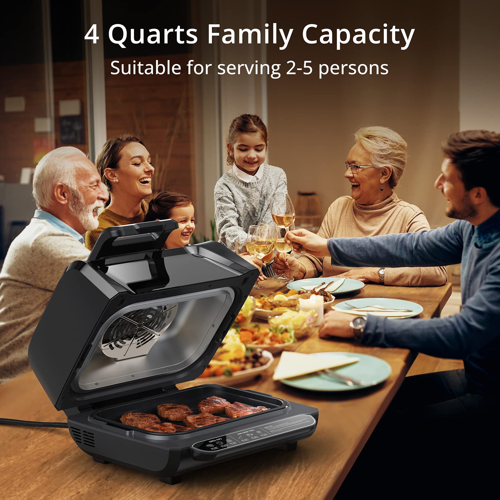 **Zstar 7-in-1 Indoor Grill & Air Fryer Combo – 1750W Smokeless Electric Grill with See-Through Window, Non-Stick Plates & Even Heat (Up to 450°F) – Includes Silicone Tongs & 4Qt Capacity – Perfect for Healthy Cooking, Grilling, Air Frying & More**