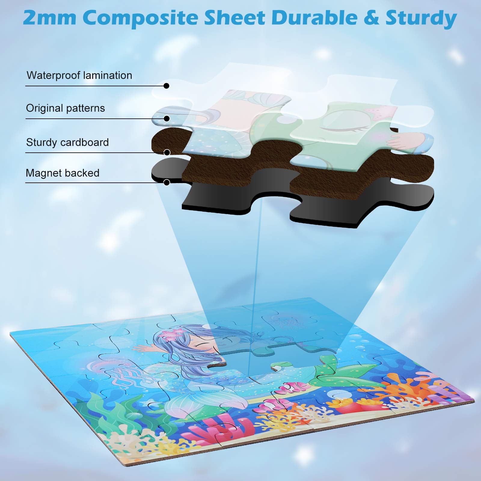 Wooden Magnetic Mermaid Jigsaw Puzzles for Kids Ages 3-6 - 20 Piece Toddler Travel Toys & Learning Games for Boys and Girls - Perfect for Road Trips, Airplane Activities & Preschool Education