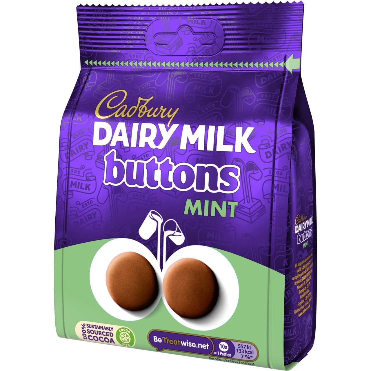 Cadbury Dairy Milk Giant Mint Chocolate Buttons 110g - Refreshing Mint Flavor Chocolate Candy for Gifting, Parties & Snacking