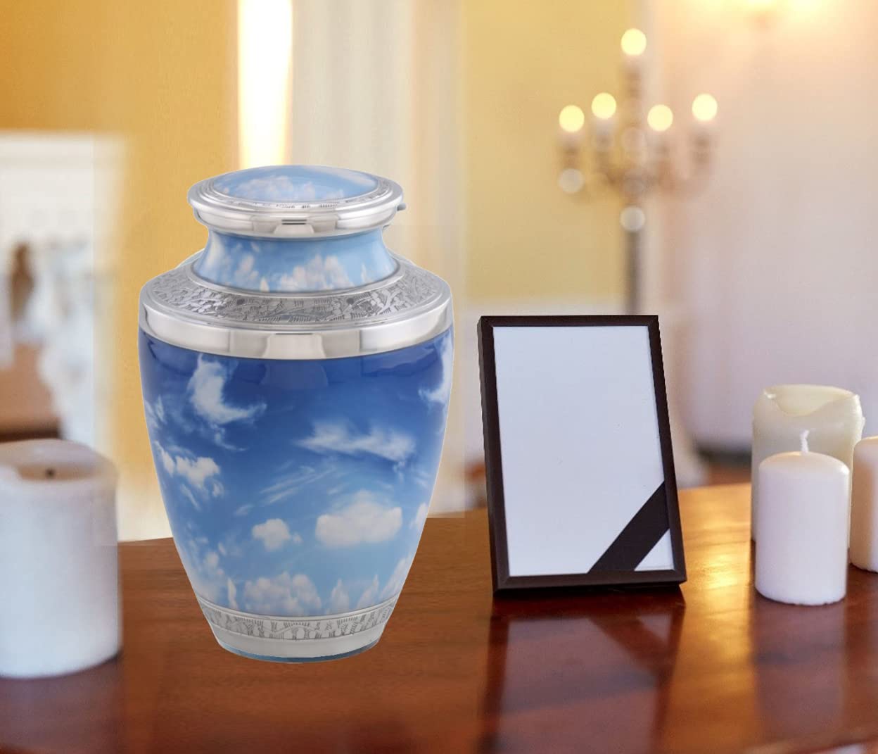 Handcrafted Metal Cremation Urn for Ashes - Elegant Funeral Urn with Free Velvet Storage Bag (Cloud Design) - Perfect for Memorial Services & Home Display