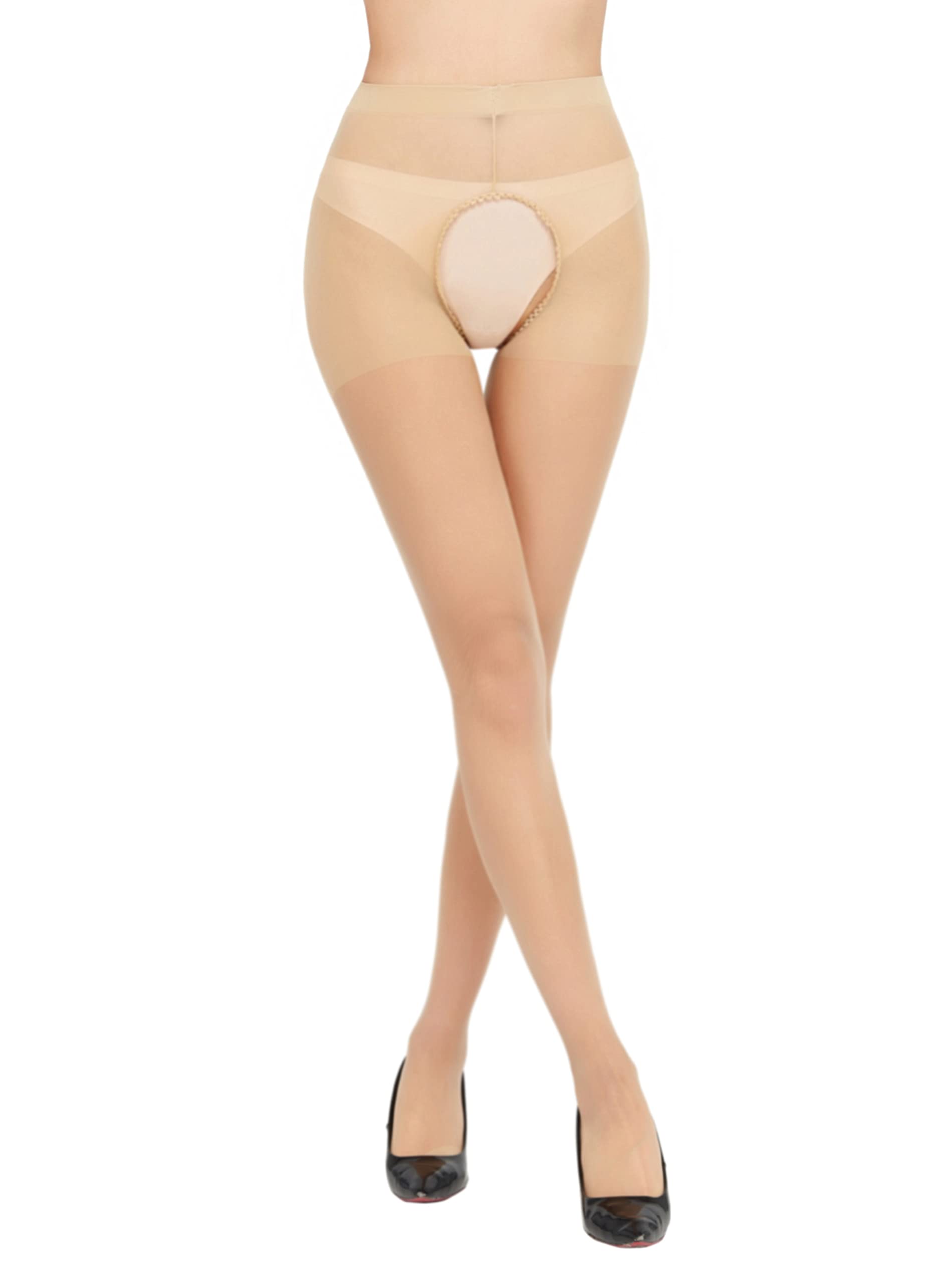 PERAMBRY Women's Sexy Thigh High Stockings - 12 Denier Sheer Silky Pantyhose with Hollow Out Design | Perfect for Date Night, Cosplay & Special Occasions