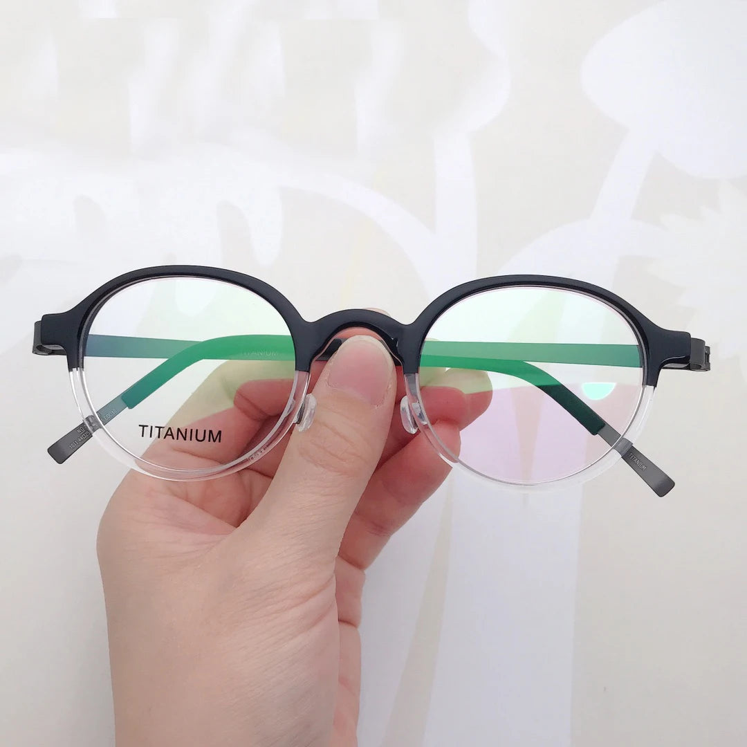 Stylish Black Unisex Full Rim Round Screwless Titanium Eyeglasses Frame 49101 - Perfect for Reading, Work & Everyday Fashion